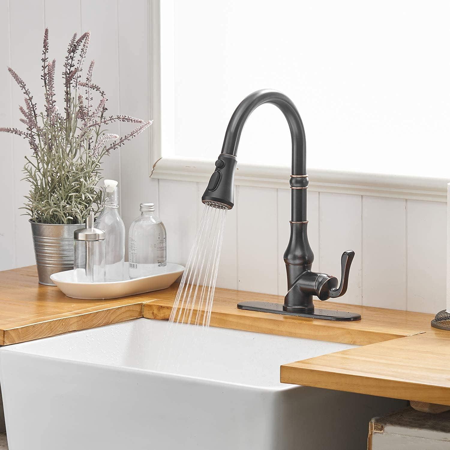 Oil-Rubbed Bronze Pull-Down Kitchen Faucet with Spray