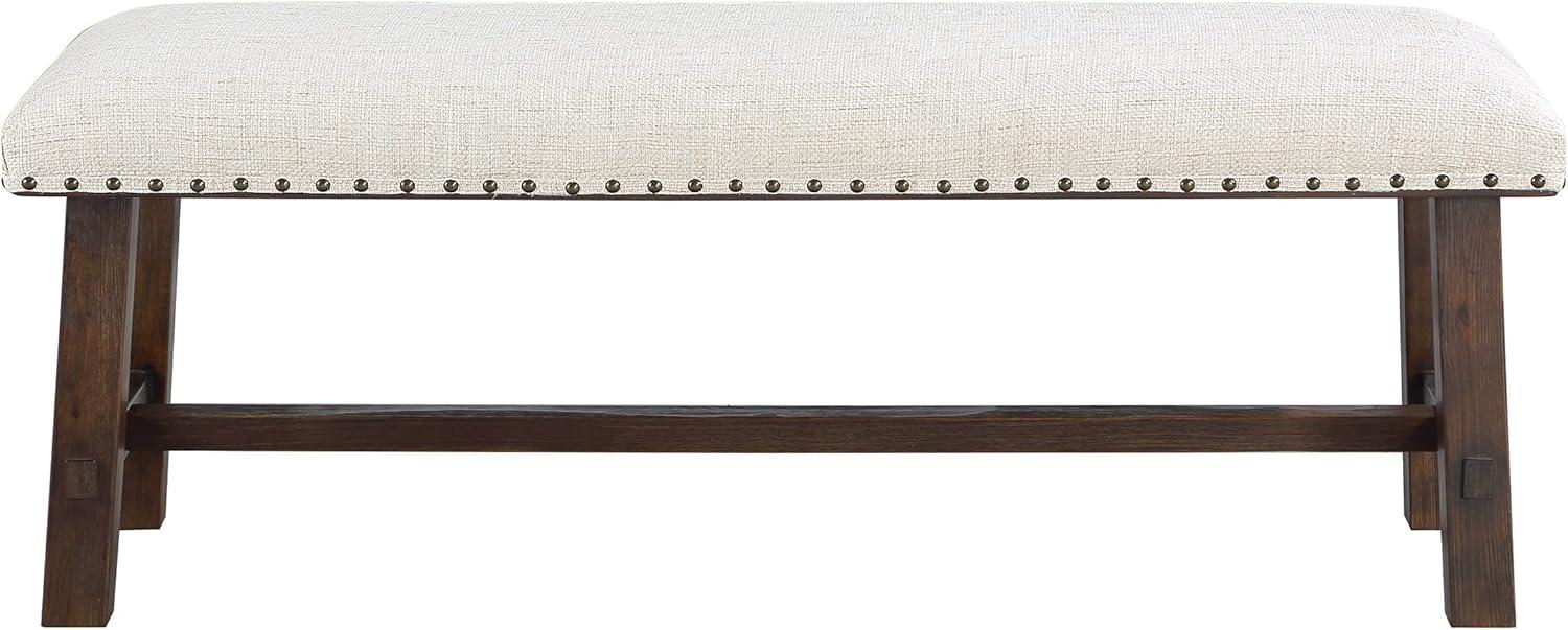 Dark Walnut and Linen Bench with Antique Bronze Nailhead Trim