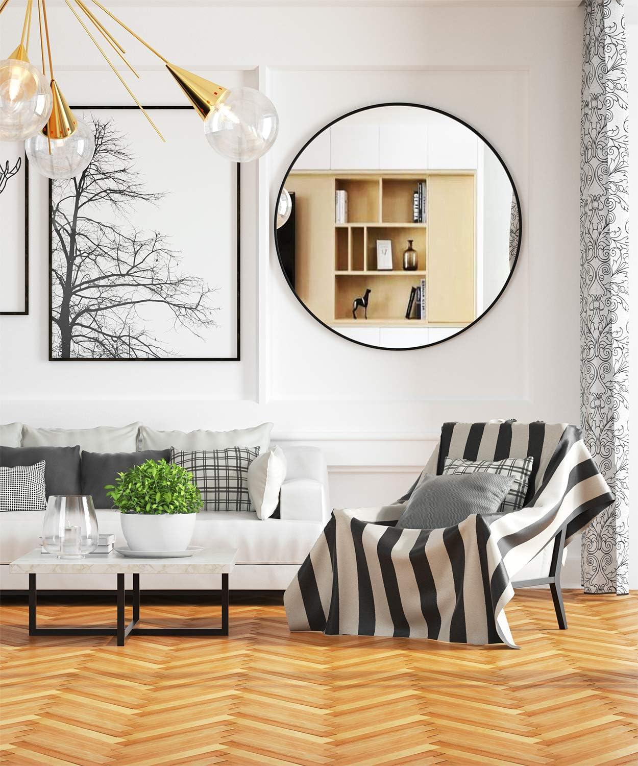 USHOWER 36" Black Round Wall Mirror - Metal Frame Circle Mirror for Bathroom, Bedroom, Living Room, and Entryway Decor