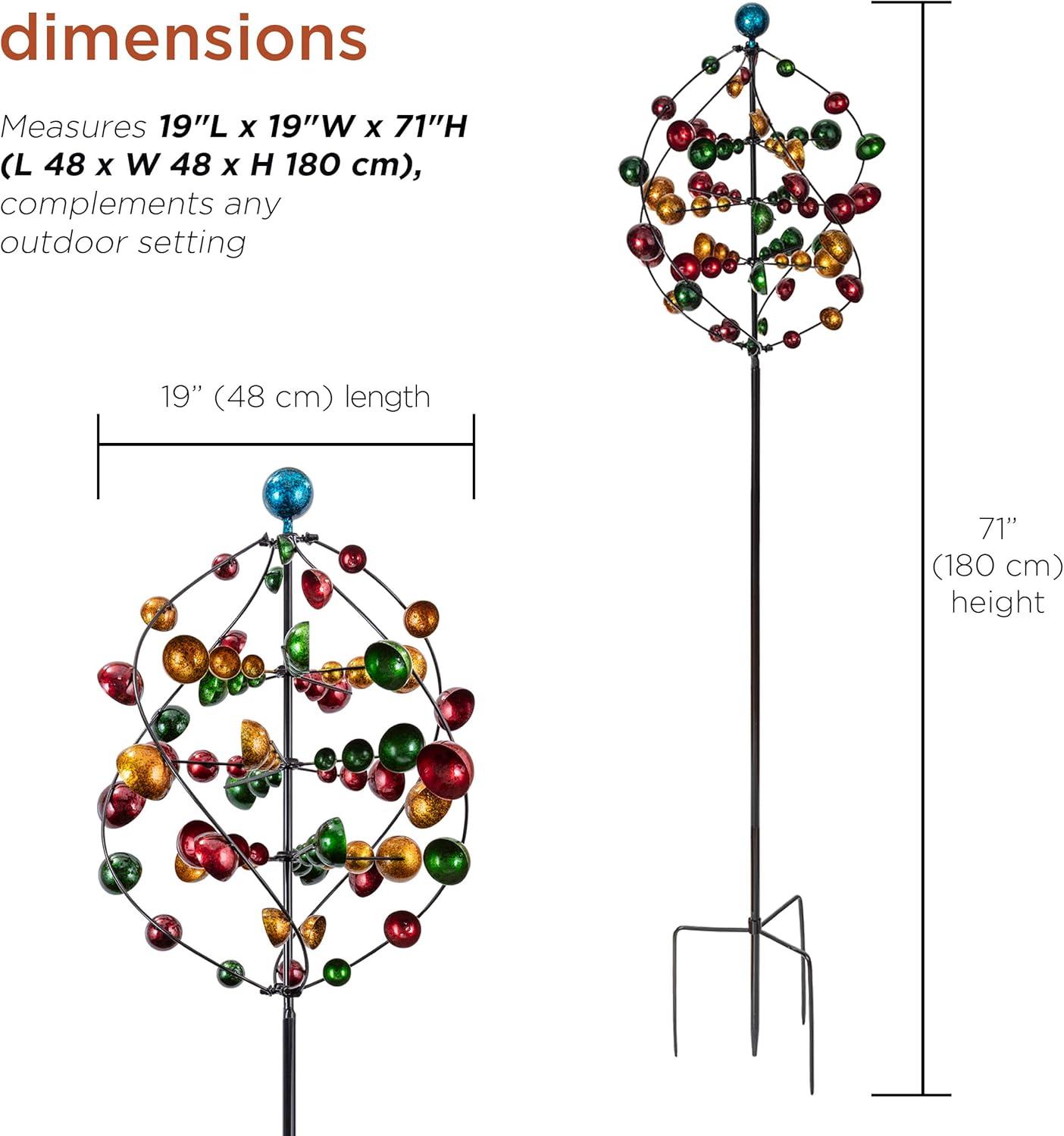 71" Iron Orbital Wind Spinner Garden Stake - Alpine Corporation: Freestanding, No Tools Assembly, Outdoor Decor