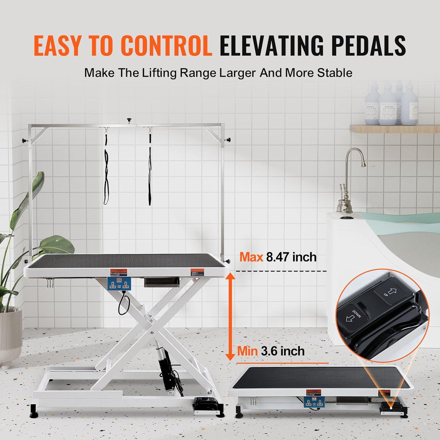 VEVOR 41'' H x 49.2'' W x 25.6'' D Metal Adjustable Electric Grooming Table