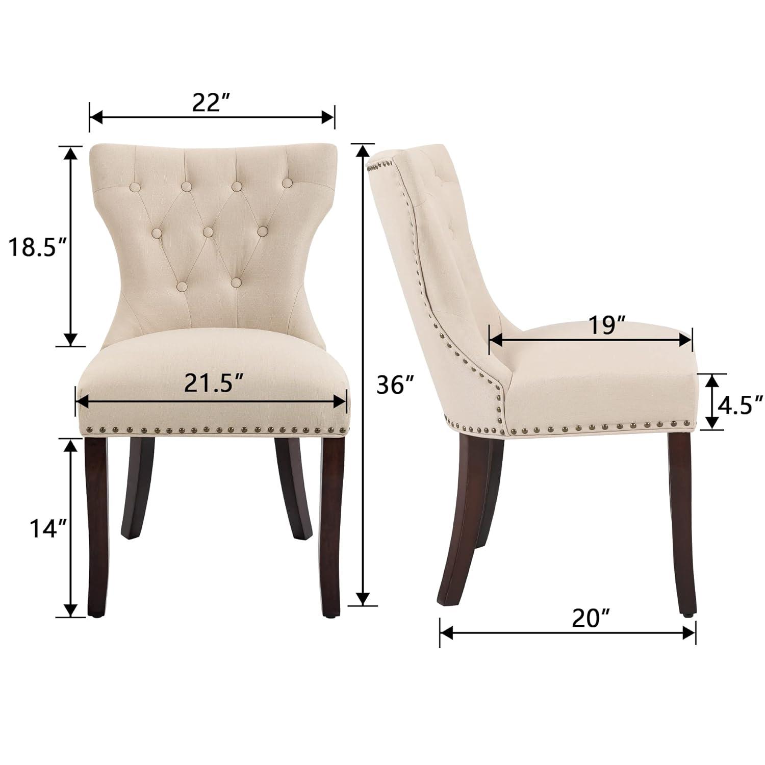 DAGONHIL Fabric Dining Chairs Set of 2, Tufted Dining Room Chairs,Upholstered Solid Wood Accent Chairs with Nail Heads and Buttons for Living Room, Beige