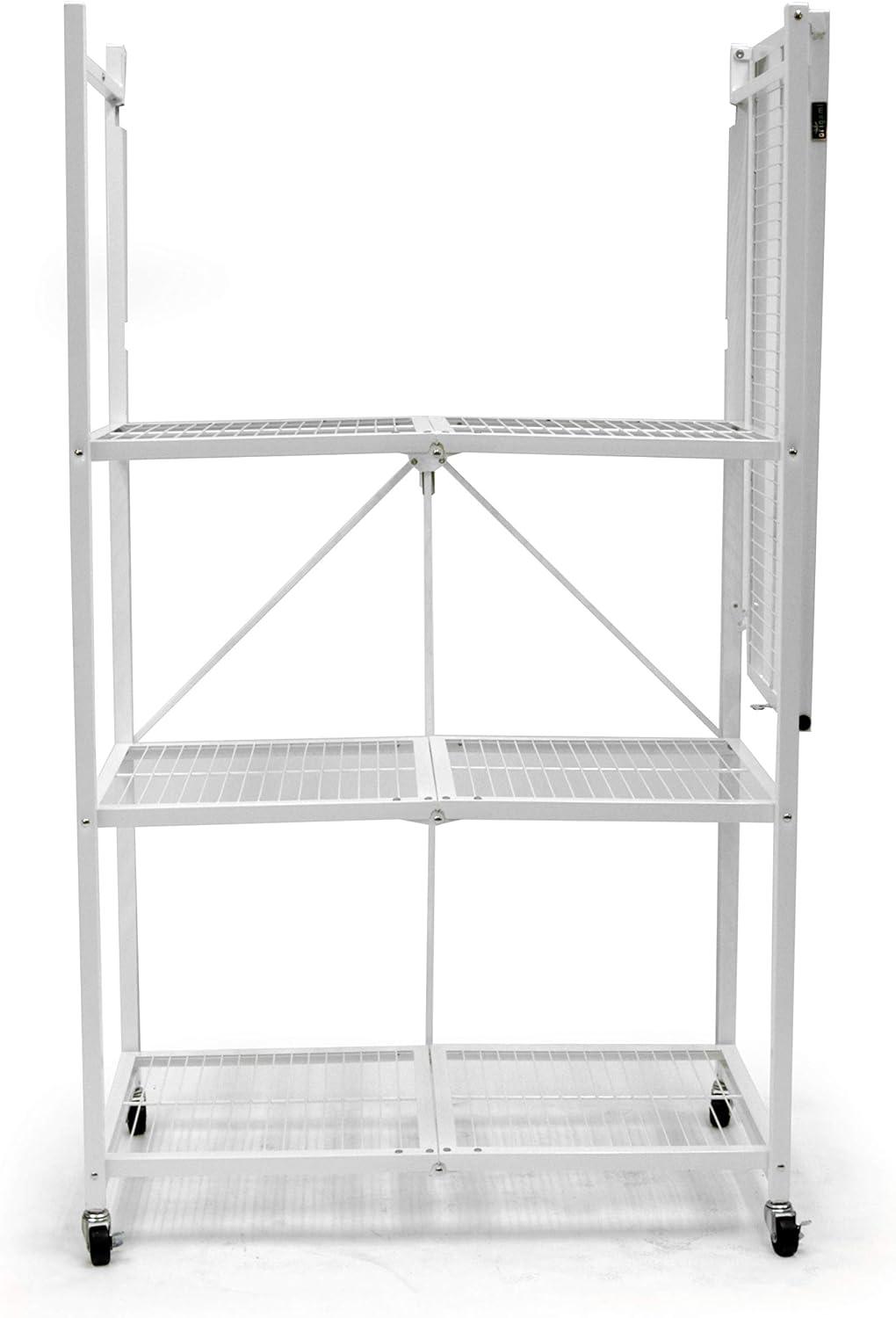 Origami Wheeled 4-Shelf Folding Steel Wire Shelving, White (21" x 36" x 60")