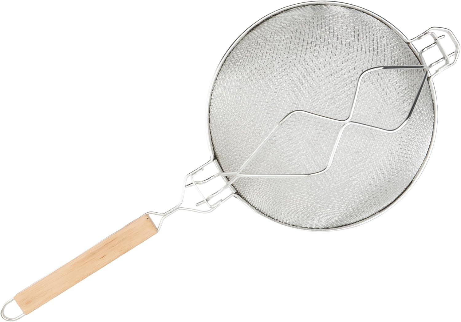 Winco Reinforced Double Mesh Strainer, Flat Handle, Stainless Steel, 10.5" dia