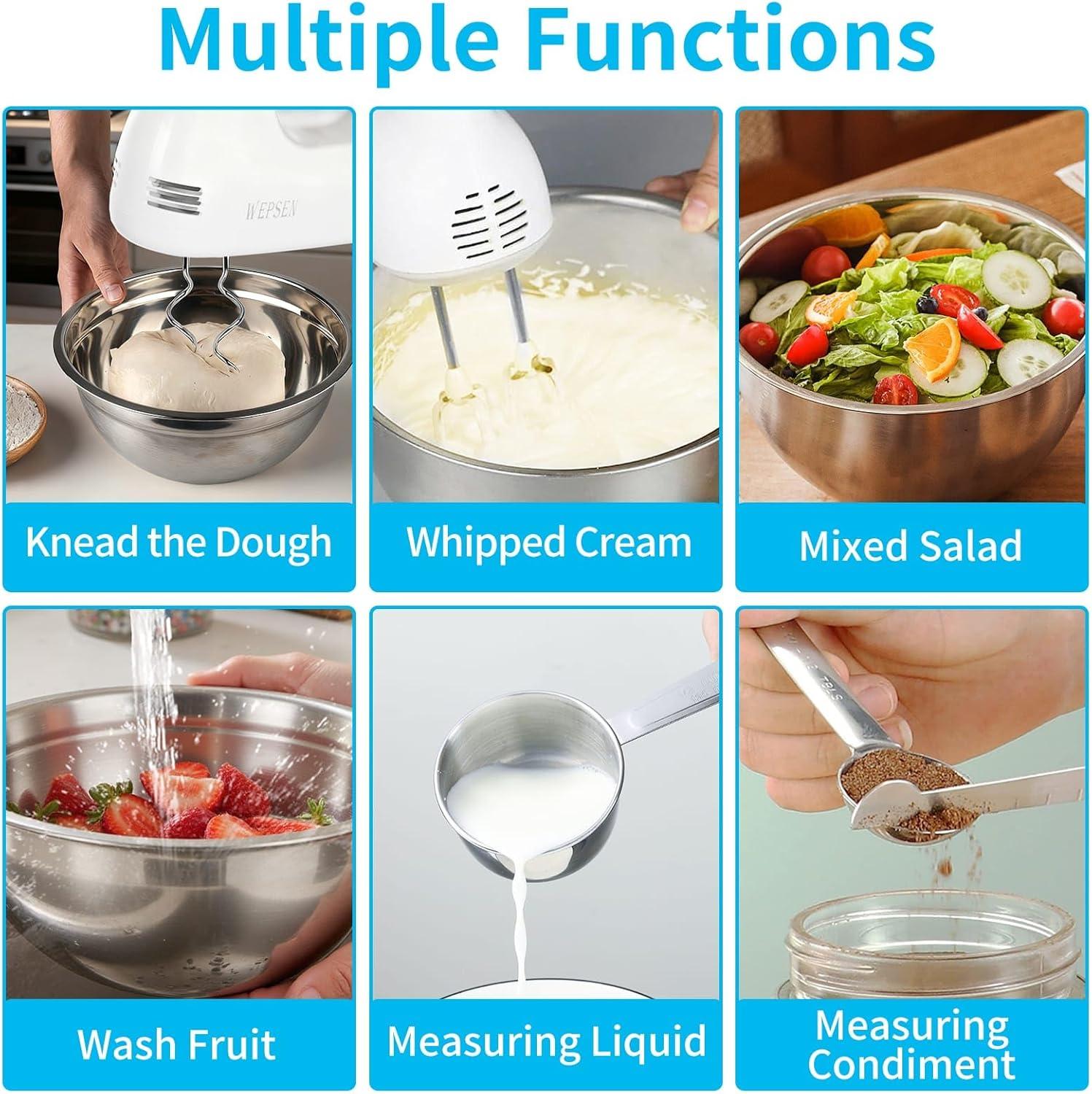 MODERN WALLS LLC B07SJQZVZS Hand Mixer Electric Mixing Bowls Set, 5 Speeds Handheld Mixer With 4 Nesting Stainless Steel Mixing Bowl, Measuring Cups Spoons 200W Kitchen Blender Whisk Beater Baking Supplies For Beginner