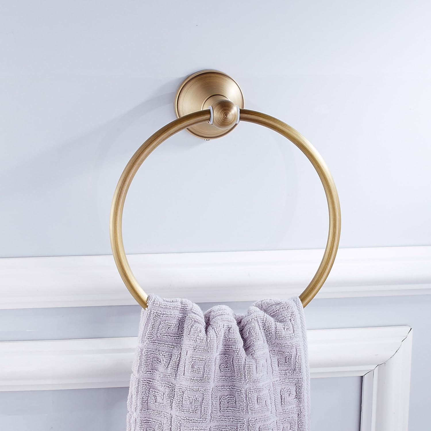 Flybath Round Towel Ring Antique Brass Hanger Hand Towel Holder for Bathroom Kitchen Accessories Wall Mounted, Brushed Bronze