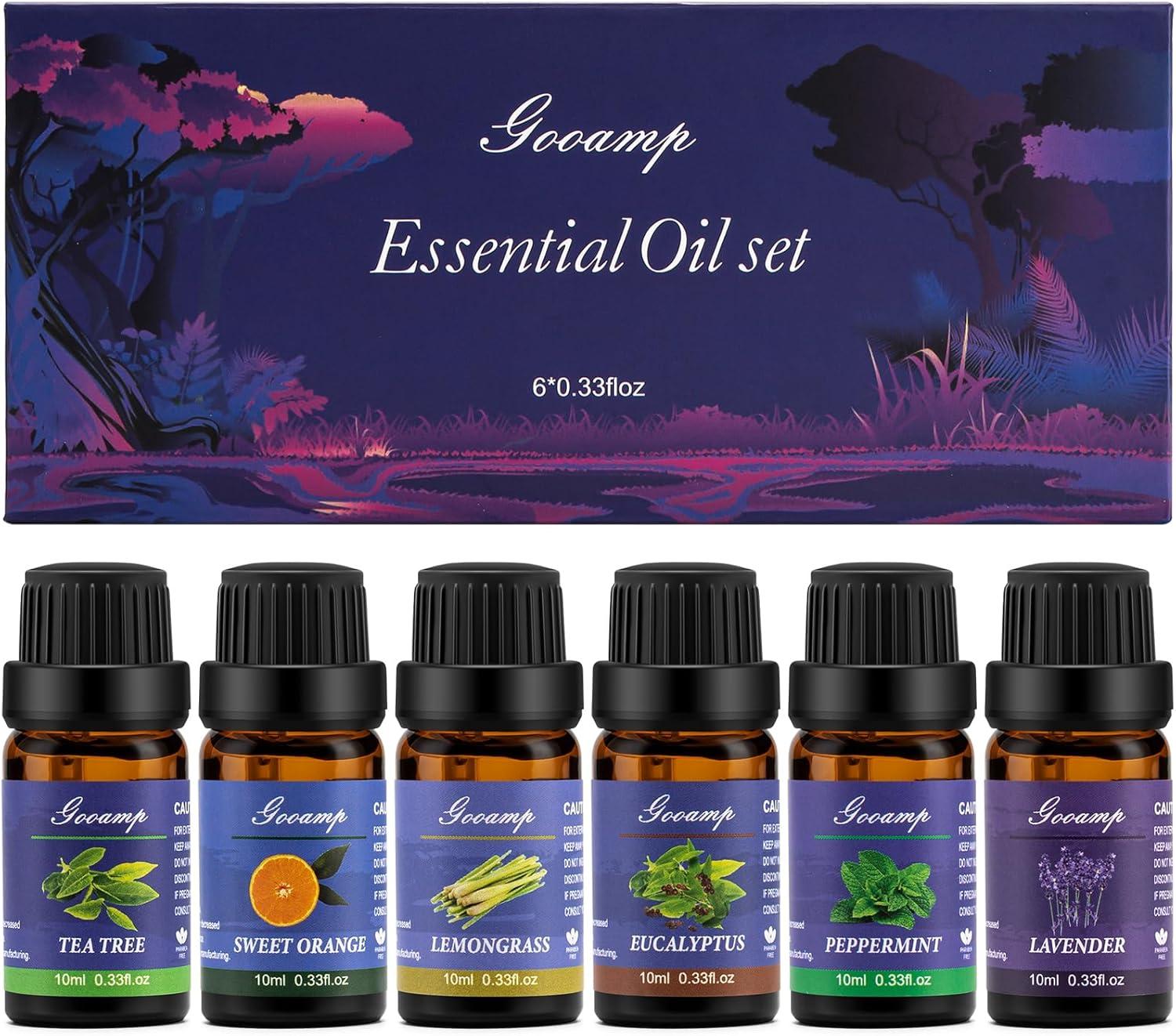 Essential Oils Set - Top 6 Blends for Diffusers, Home Care, Candle Making Scents, Fragrance, Aromatherapy, Humidifiers, Gifts - Peppermint, Tea Tree, Lavender, Eucalyptus, Lemongrass, Orange (10mL)