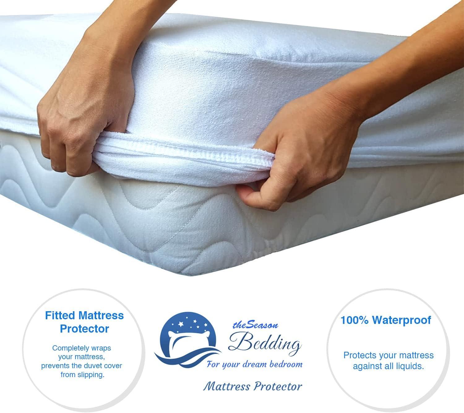 The Season The Season Essentials Turkish Cotton, Fitted Mattress Protector, Waterproof Overlay, White-Twin XL
