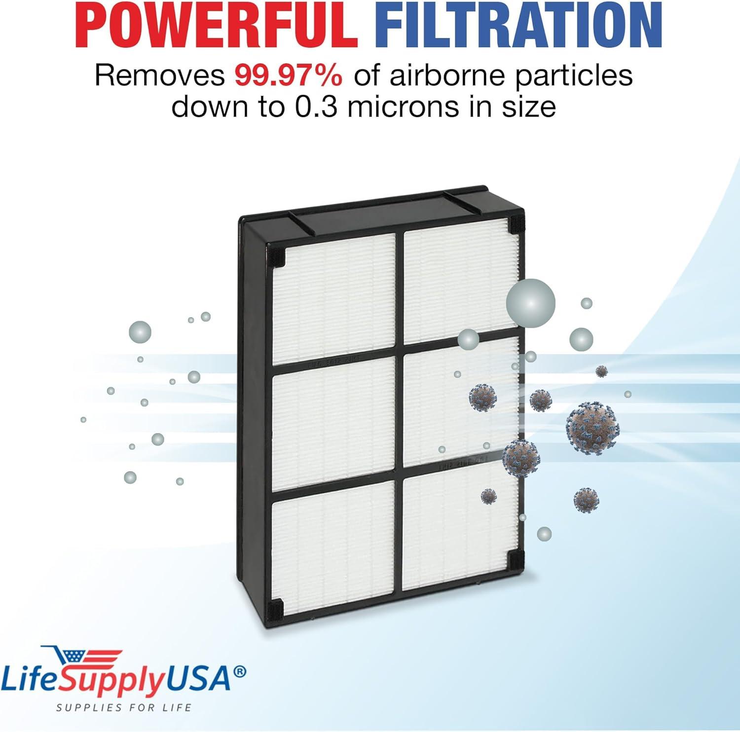 LifeSupplyUSA HEPA Filter Replacement Compatible with Hamilton Beach 04912 TrueAir Air Purifier Models 04160, 04161, 04150