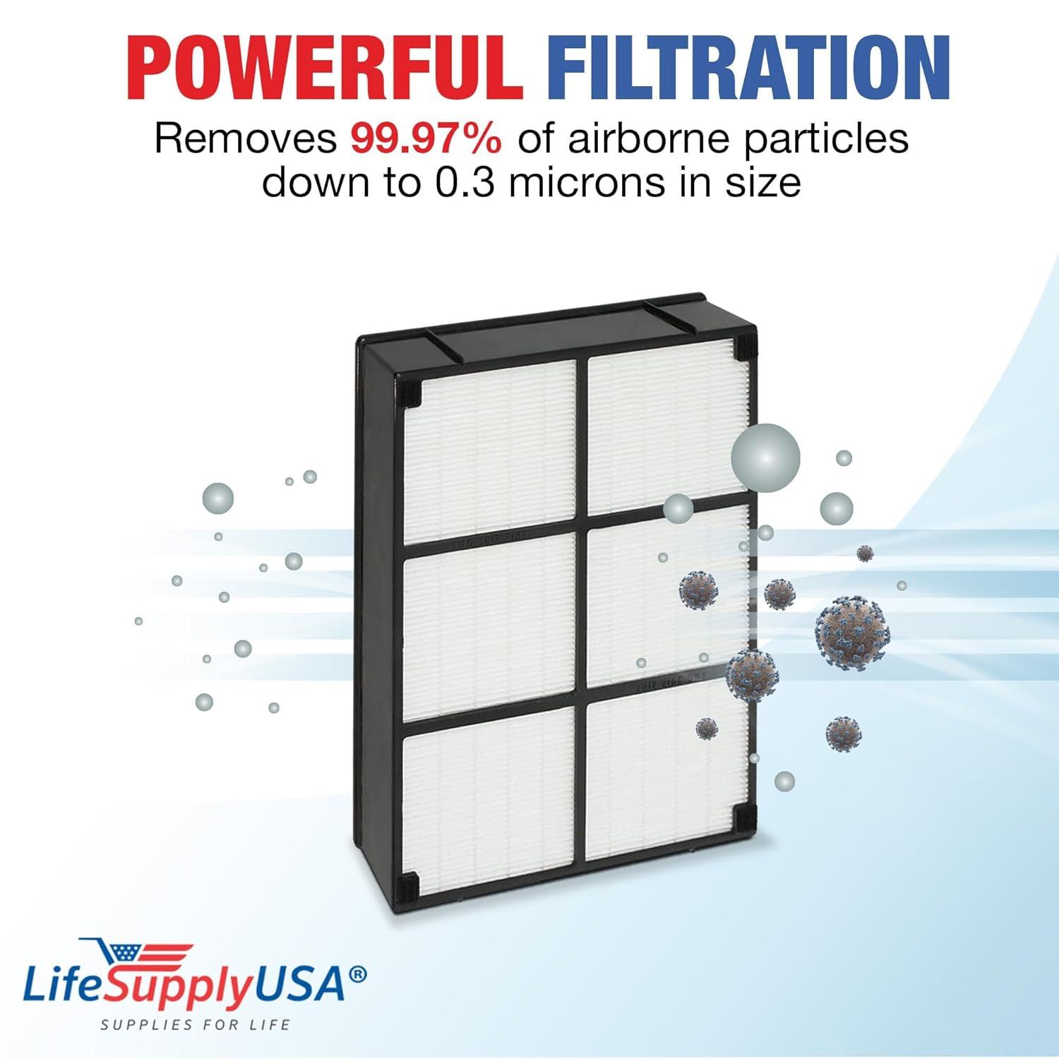 LifeSupplyUSA HEPA Filter Replacement Compatible with Hamilton Beach 04912 TrueAir Air Purifier Models 04160, 04161, 04150