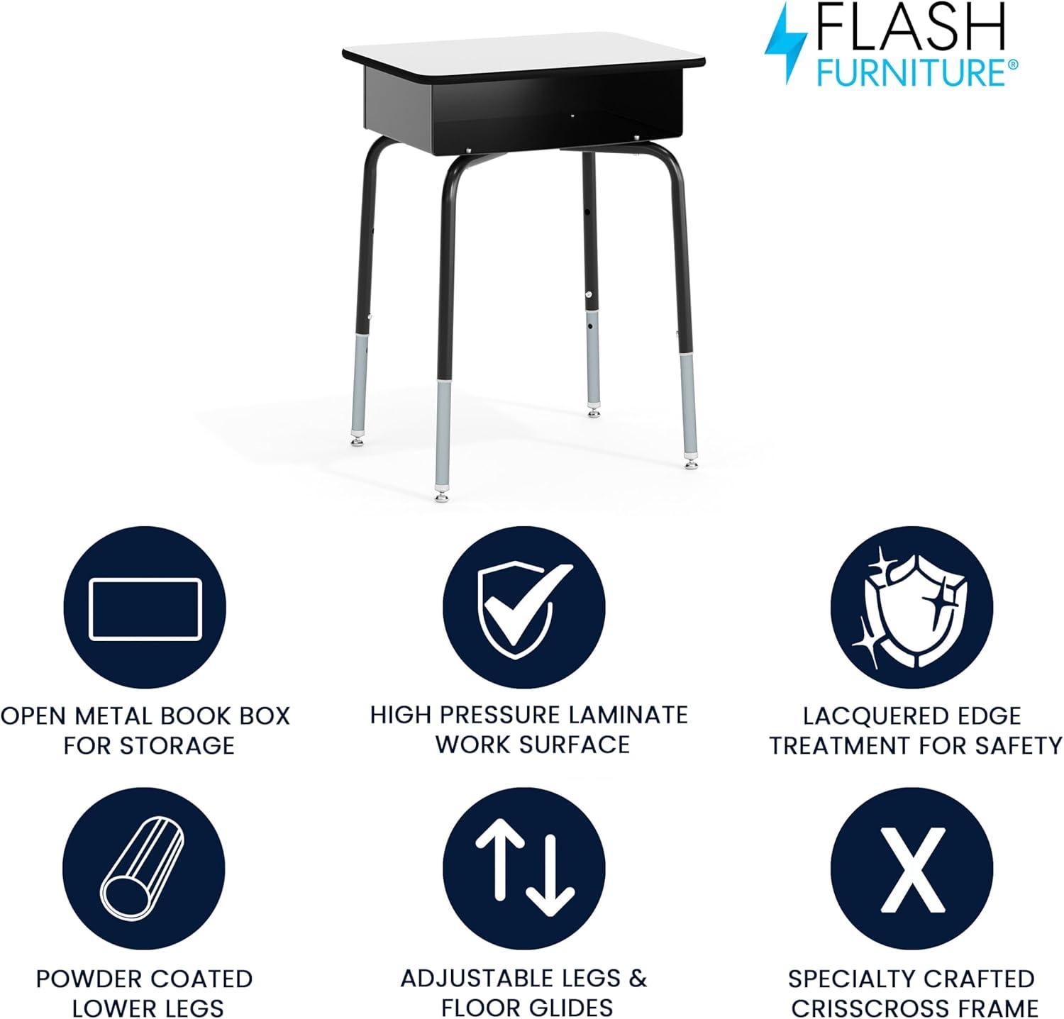 Flash Furniture Goddard Height-Adjustable Open Front Student Desk with Metal Book Box