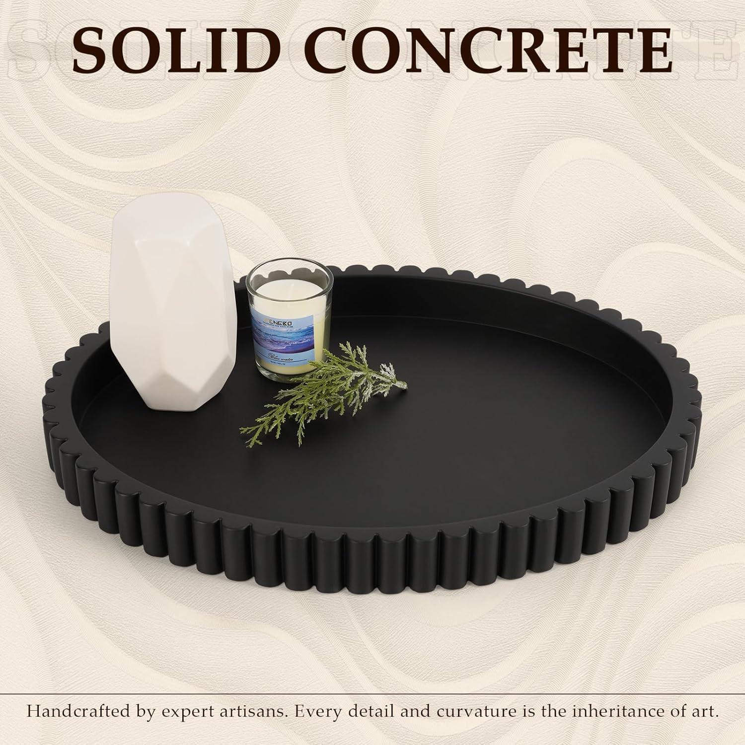 Oval Tray for Coffee Table Decor, 13" Concrete Tray, Table Centerpieces Decorative Trays for Home Decor, Modern Decorative Trays for Coffee Tables, Centerpiece Trays, Black