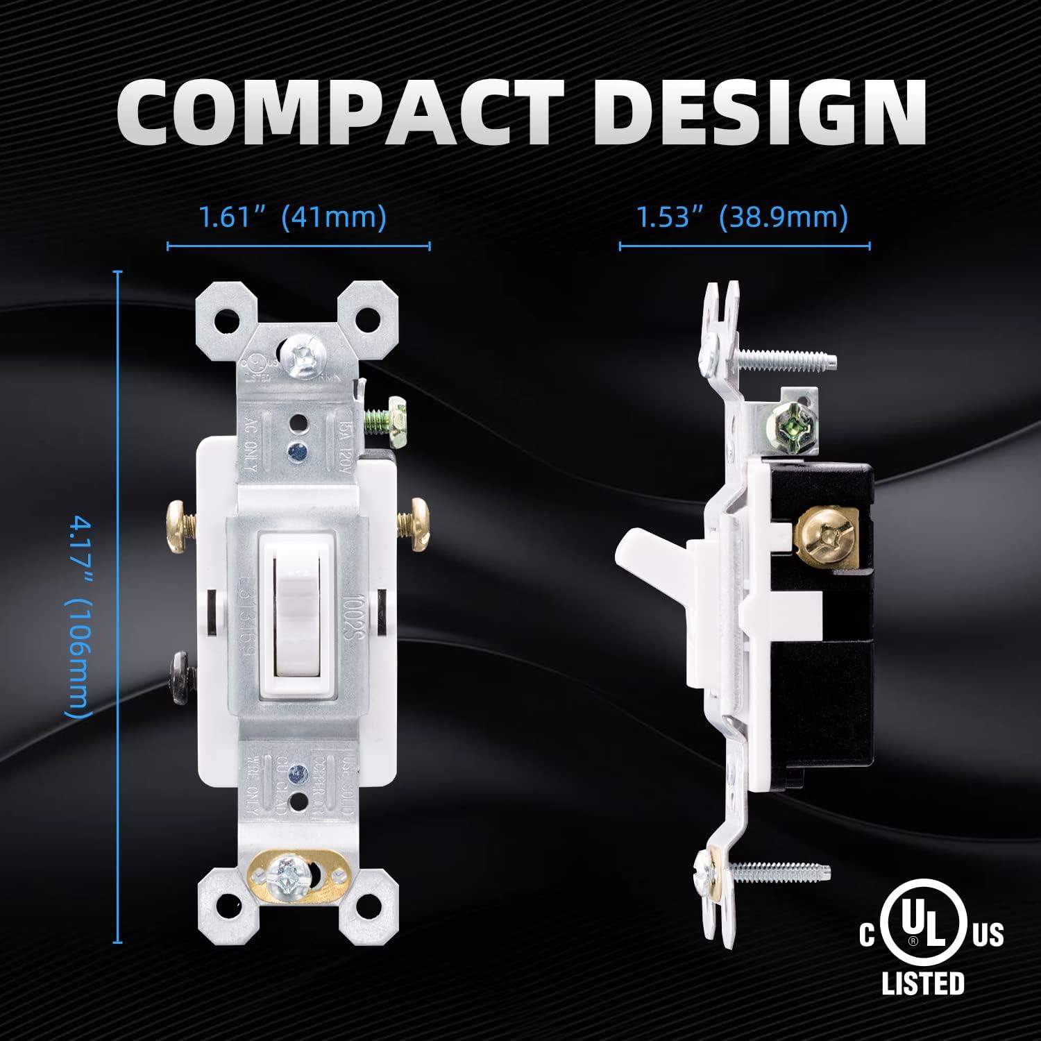 Glossy White 3-Way Toggle Light Switch 15 Amp