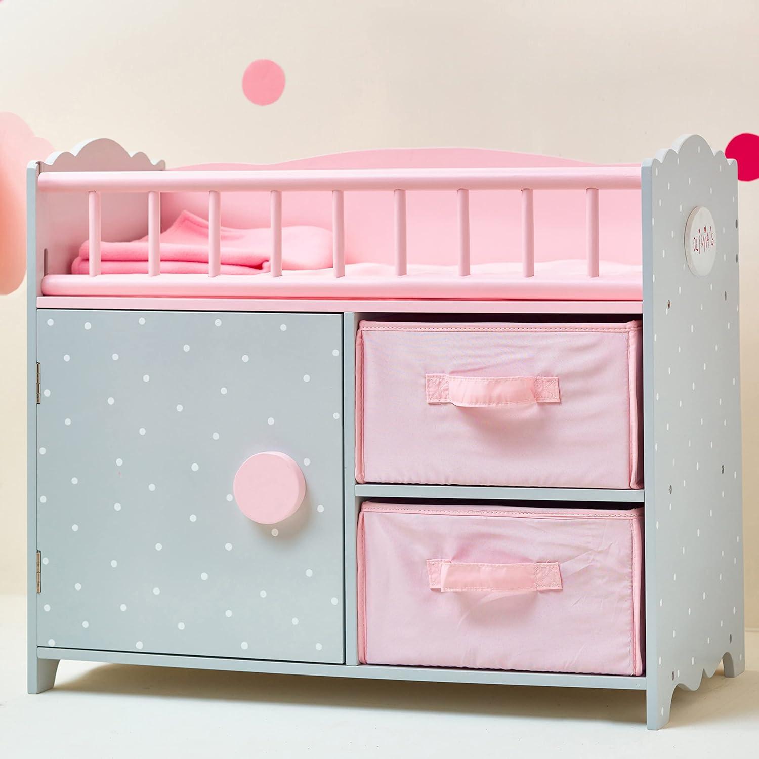 Olivia's Little World Wooden Baby Doll Crib & Cabinet, Pink/Gray