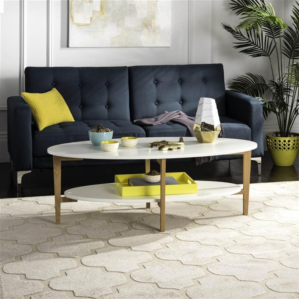 Woodruff Oval Coffee Table - White/Oak - Safavieh