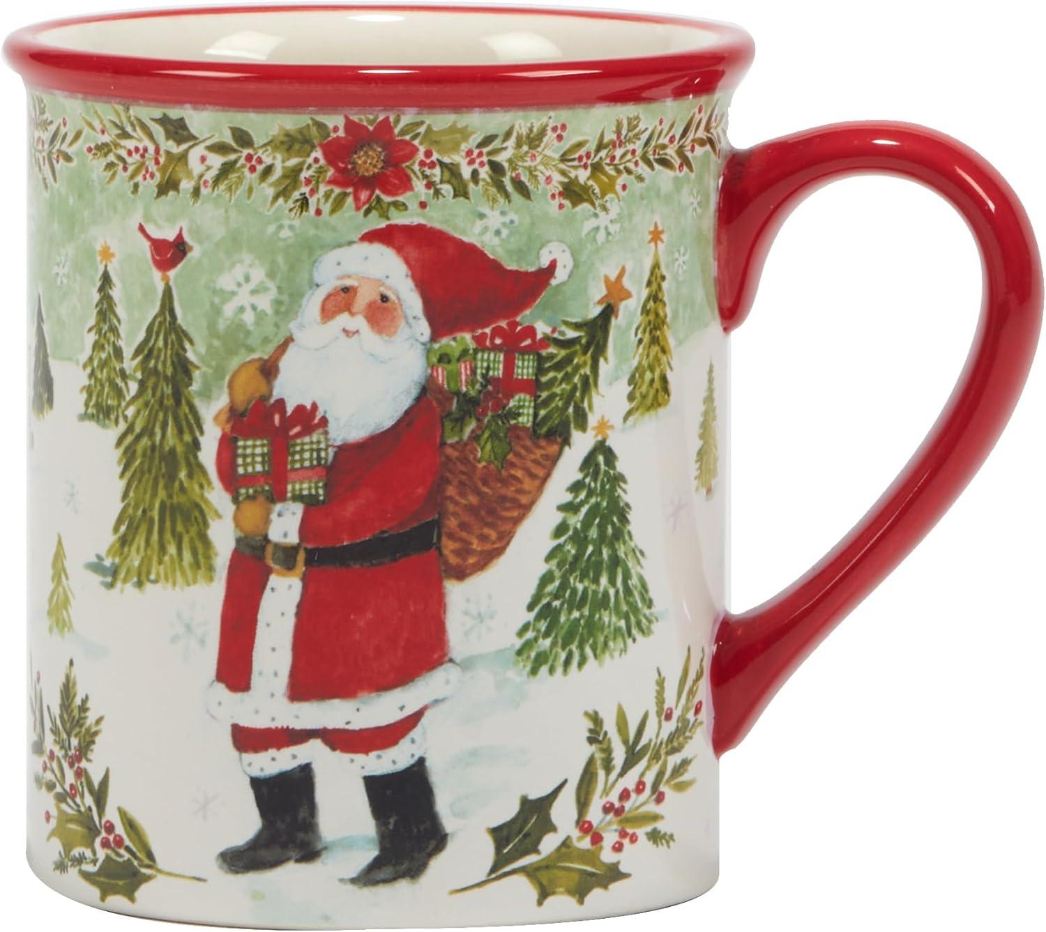 Joy of Christmas Red Ceramic 16 oz Mug Set of 4