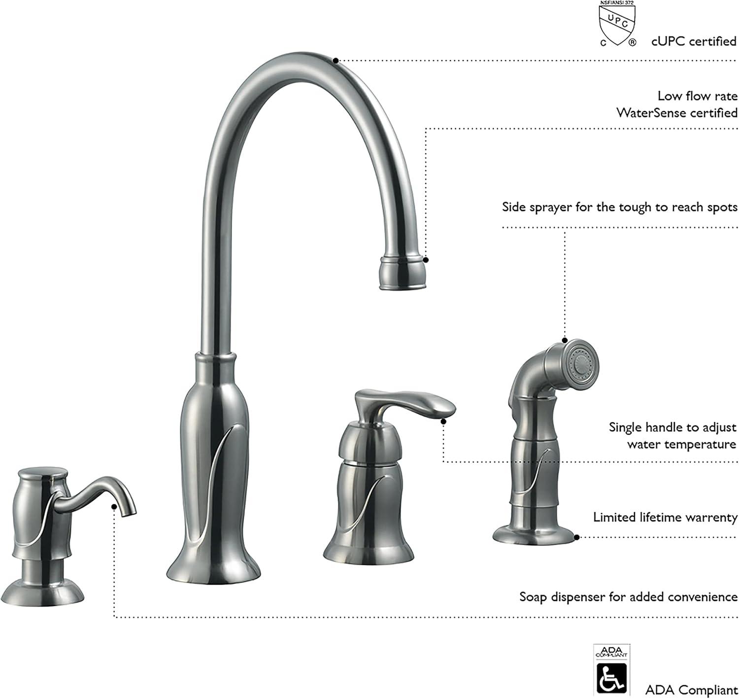 Design House  Madison Kitchen Faucet with Side Sprayer and Soap Dispenser in Satin Nickel