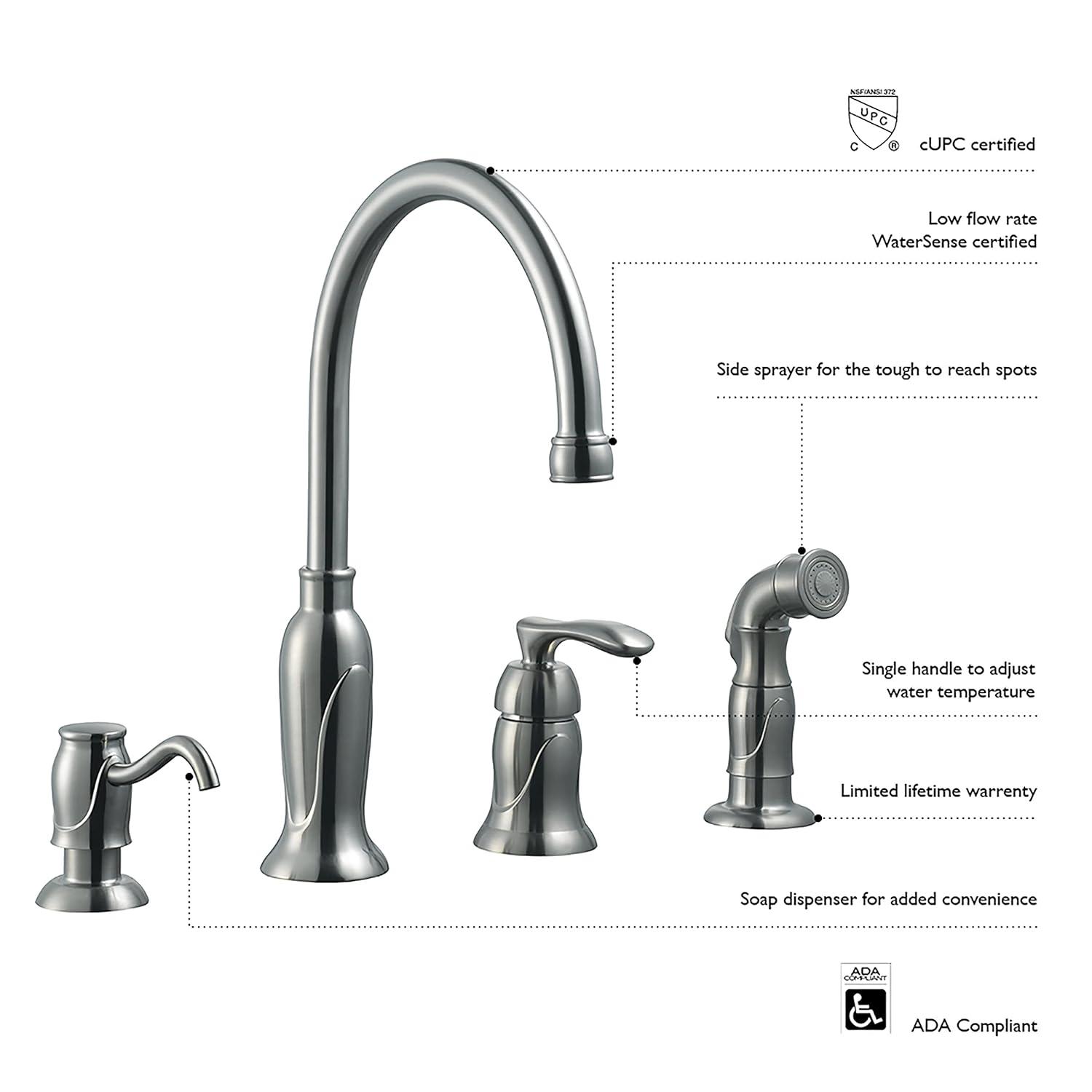 Alcott Hill® Alcott Hill® Helen Kitchen Faucet with Side Spray and Soap Dispenser
