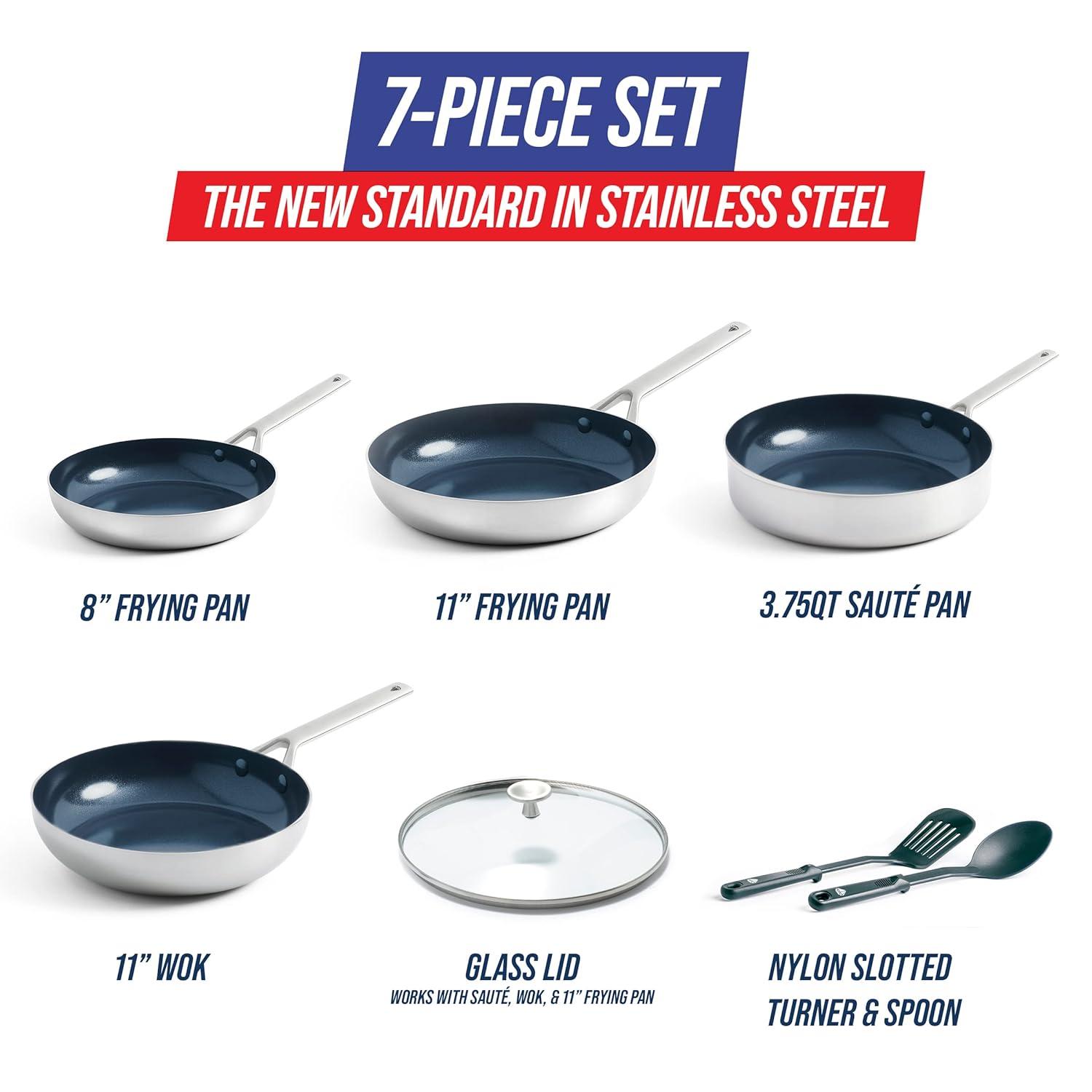 Blue Diamond Cookware Triple Steel Ceramic Nonstick Stainless Steel Cookware Pots and Pans Set, 7 Piece