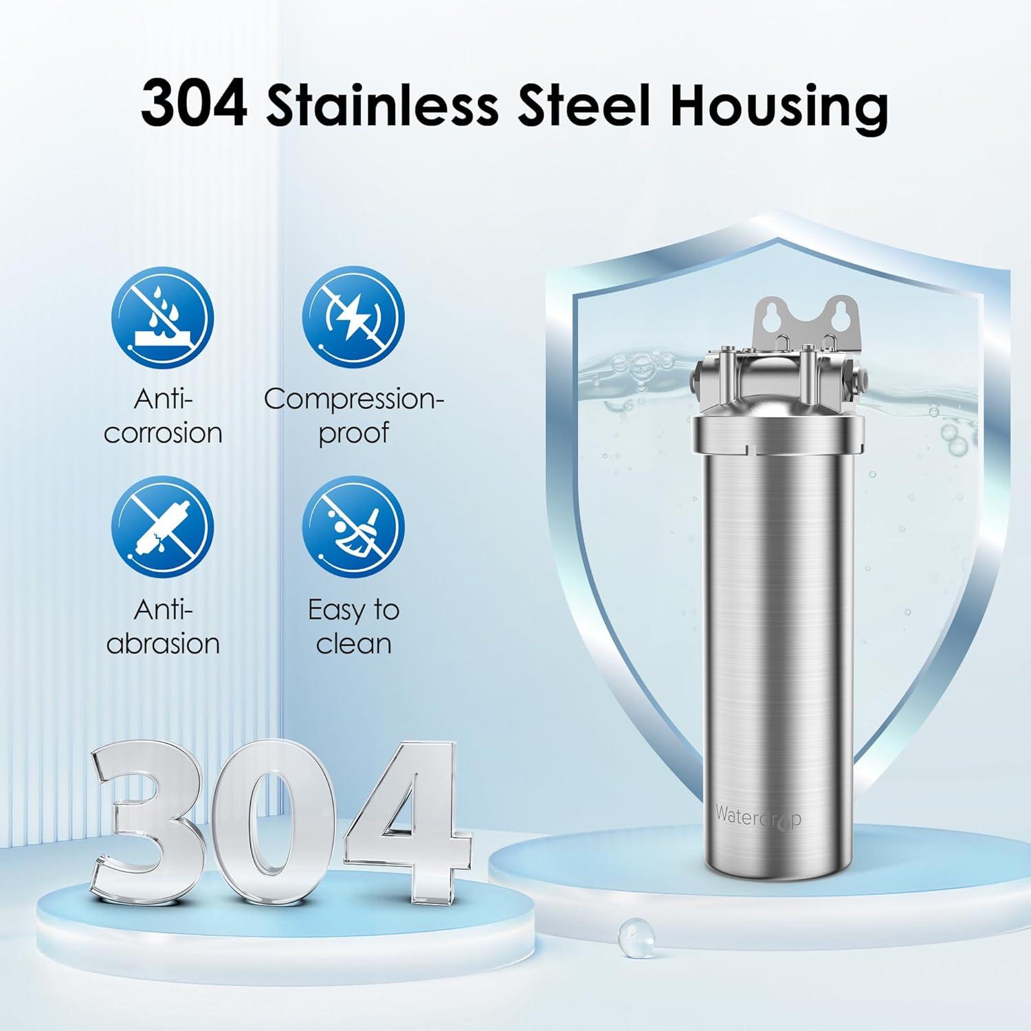 Waterdrop AS08 Stainless Steel Under Sink Water Filter System, 1 Years Lifetime Under Sink Water Filter, 5X Service Life, Reduces Chlorine, Lead, Heavy Metals, Bad Taste, Brushed (1 Filter Included)