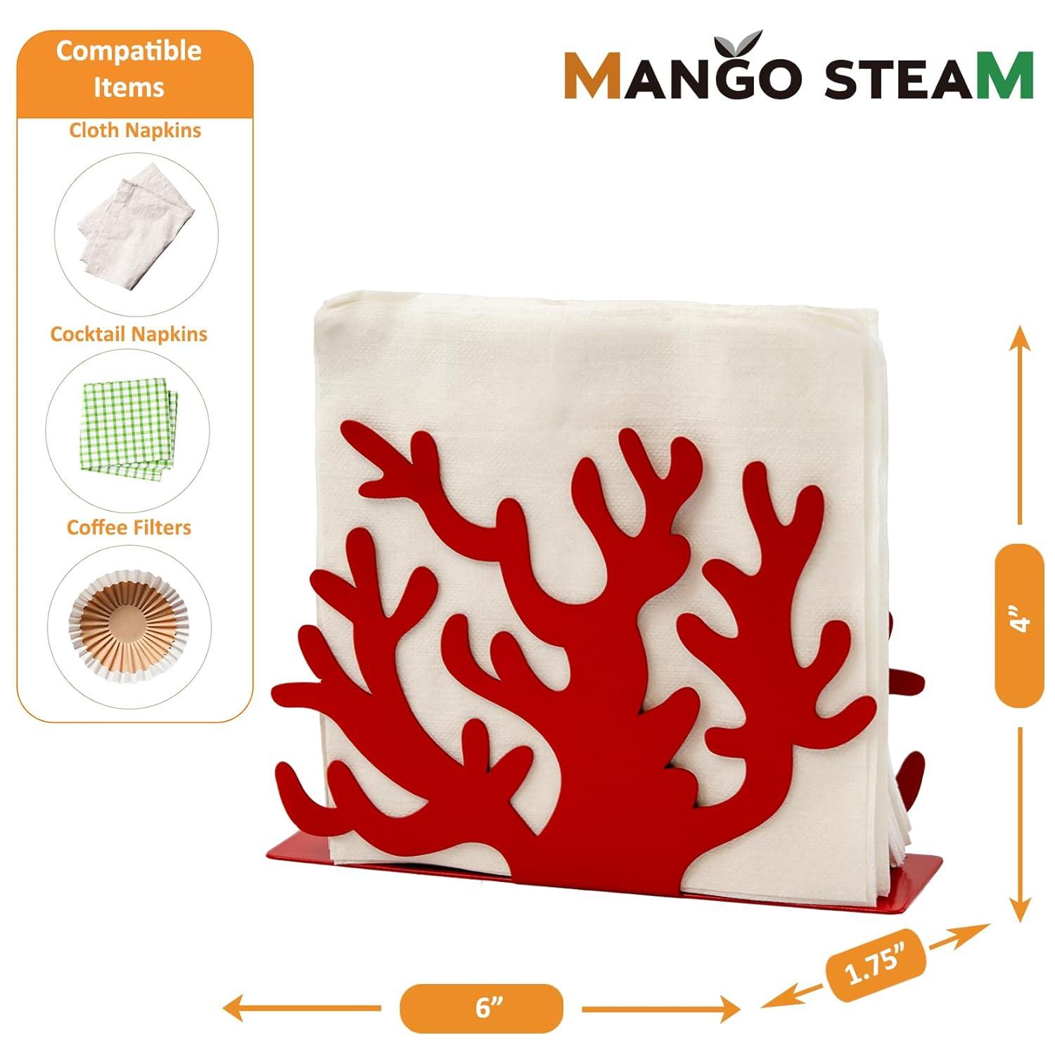 Mango Steam Metal Tabletop Napkin & Letter Holder - Coral, Red (6" L x 1.75" W x 4" H)