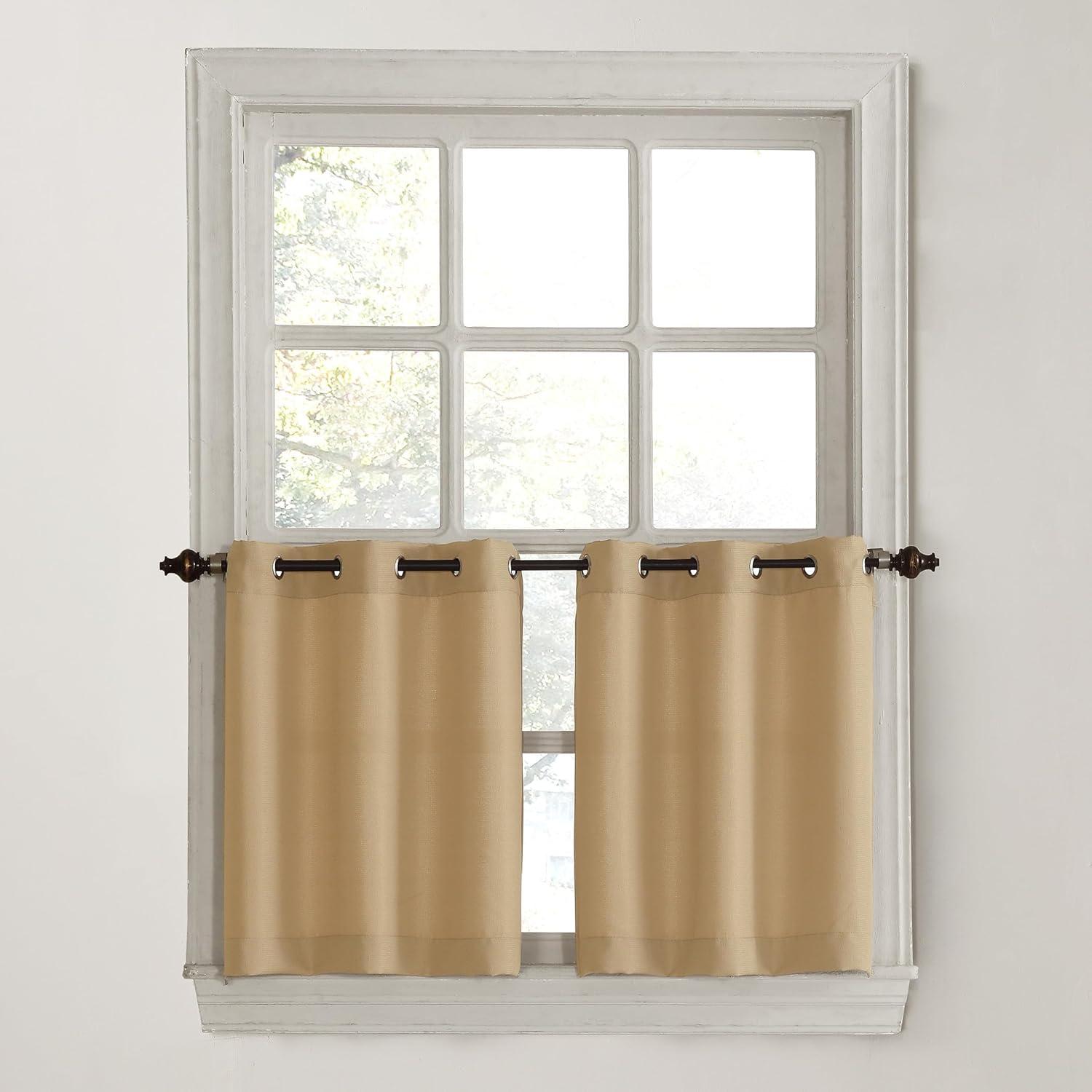2pc 56"x24" No. 918 Semi-Sheer Montego Casual Textured Grommet Kitchen Curtain Tier Pair Taupe: 24 Inch Kitchen Window Curtains