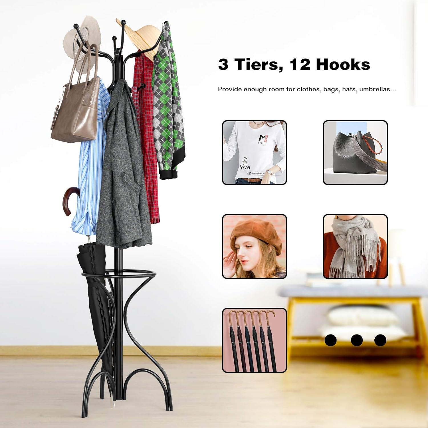 Spaco Vintage Metal Coat Hat Tree Stand Clothes Hanger, Free Standing Coat Tree, Coat Racks for Bedroom and Hallway