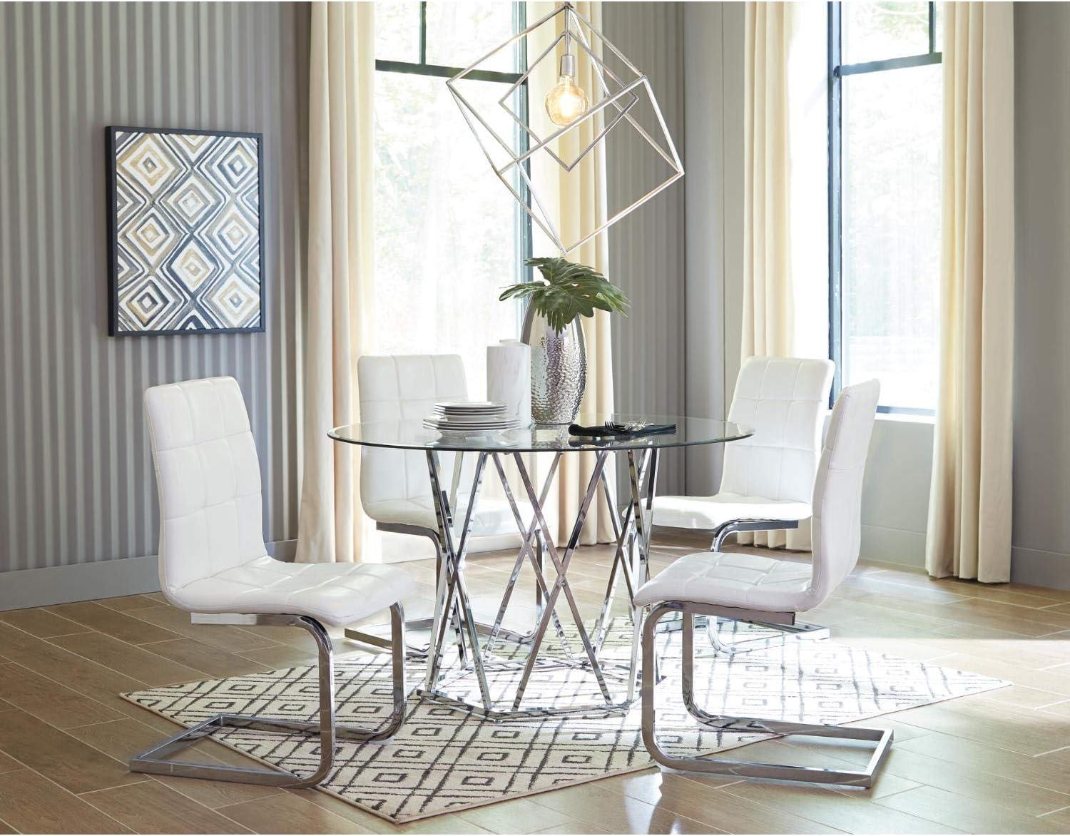 Signature Design by Ashley Madanere Round Dining Room Table Chrome: 4-Seat Glass Top, Pedestal Base, 47" Width