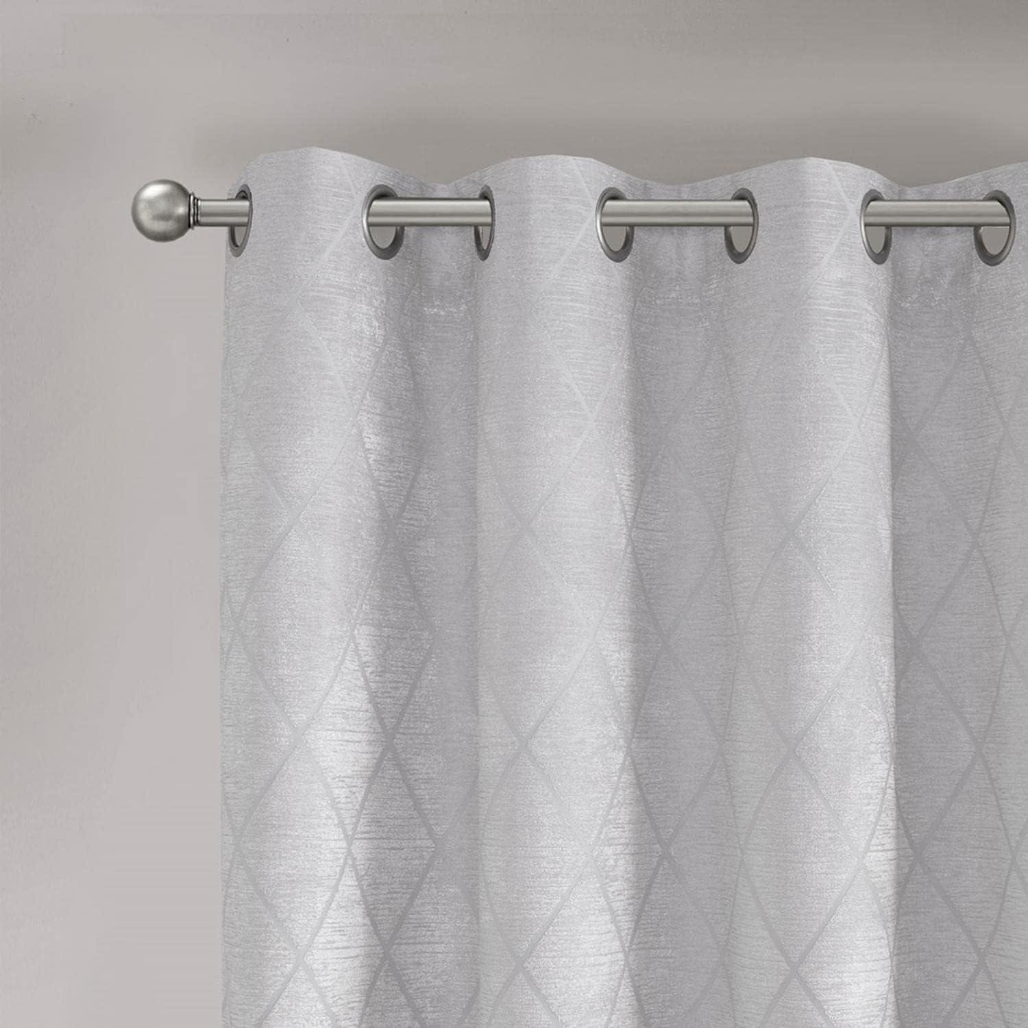 Silver Diamond Jacquard Blackout Curtain Panel with Grommet Top