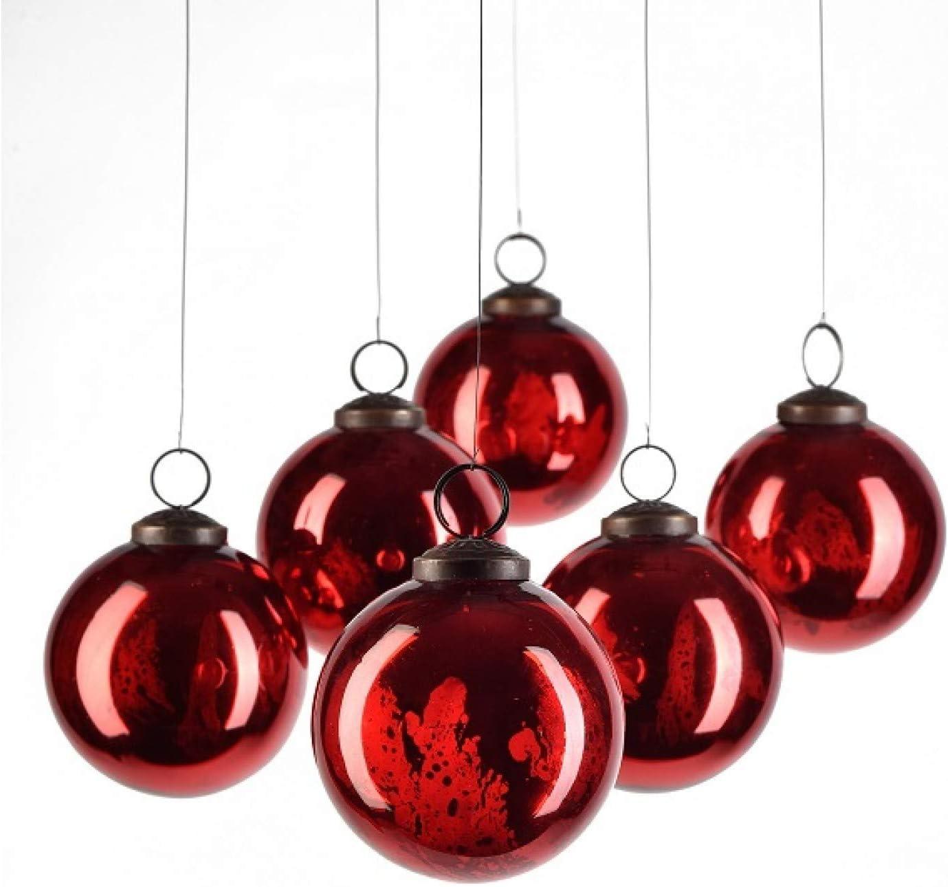 Antique Red Glass Hanging Christmas Ornaments Set of 6