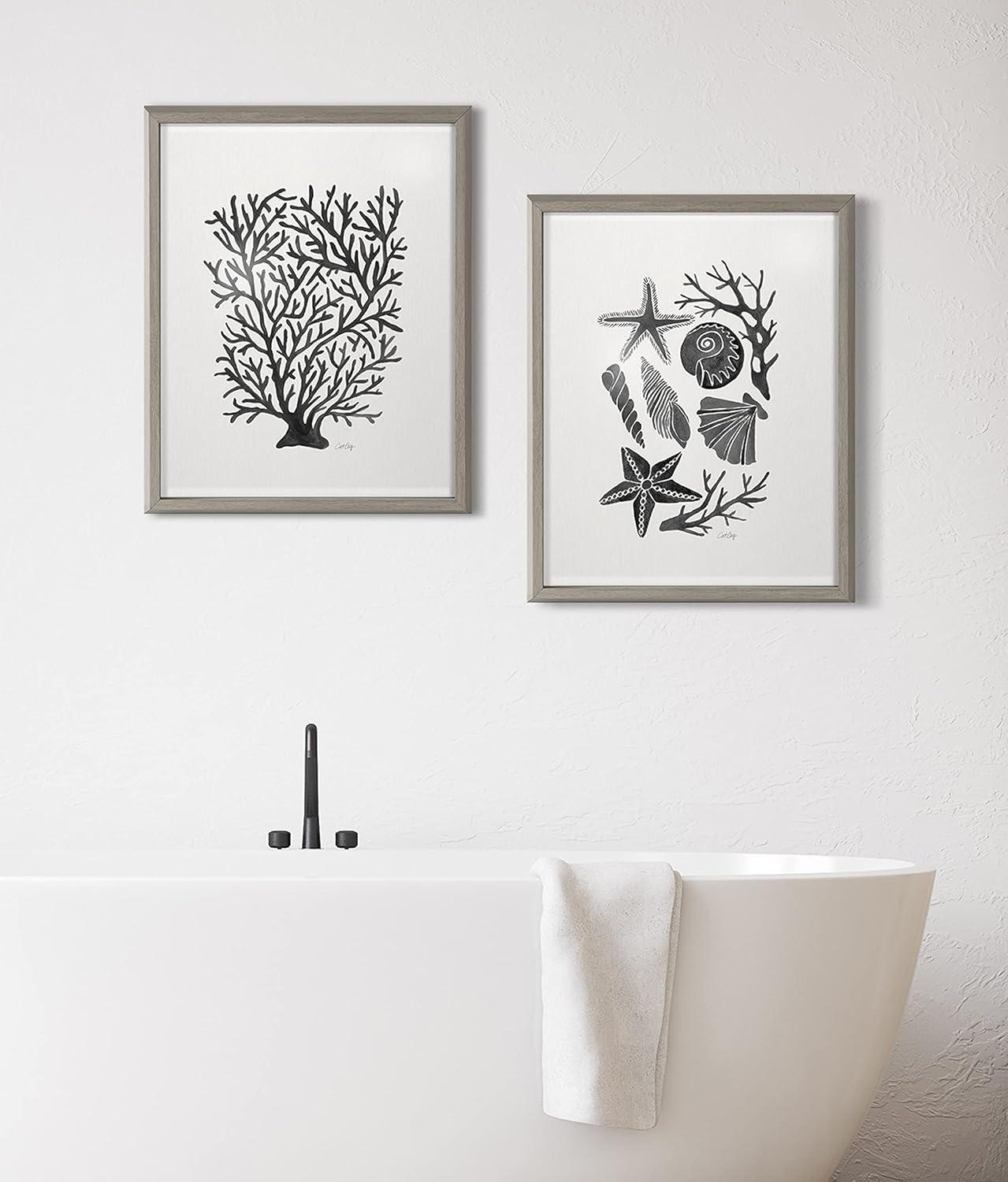 16" x 20" Blake Seashells Black by Cat Coquillette Framed Printed Glass Gray - Kate & Laurel All Things Decor