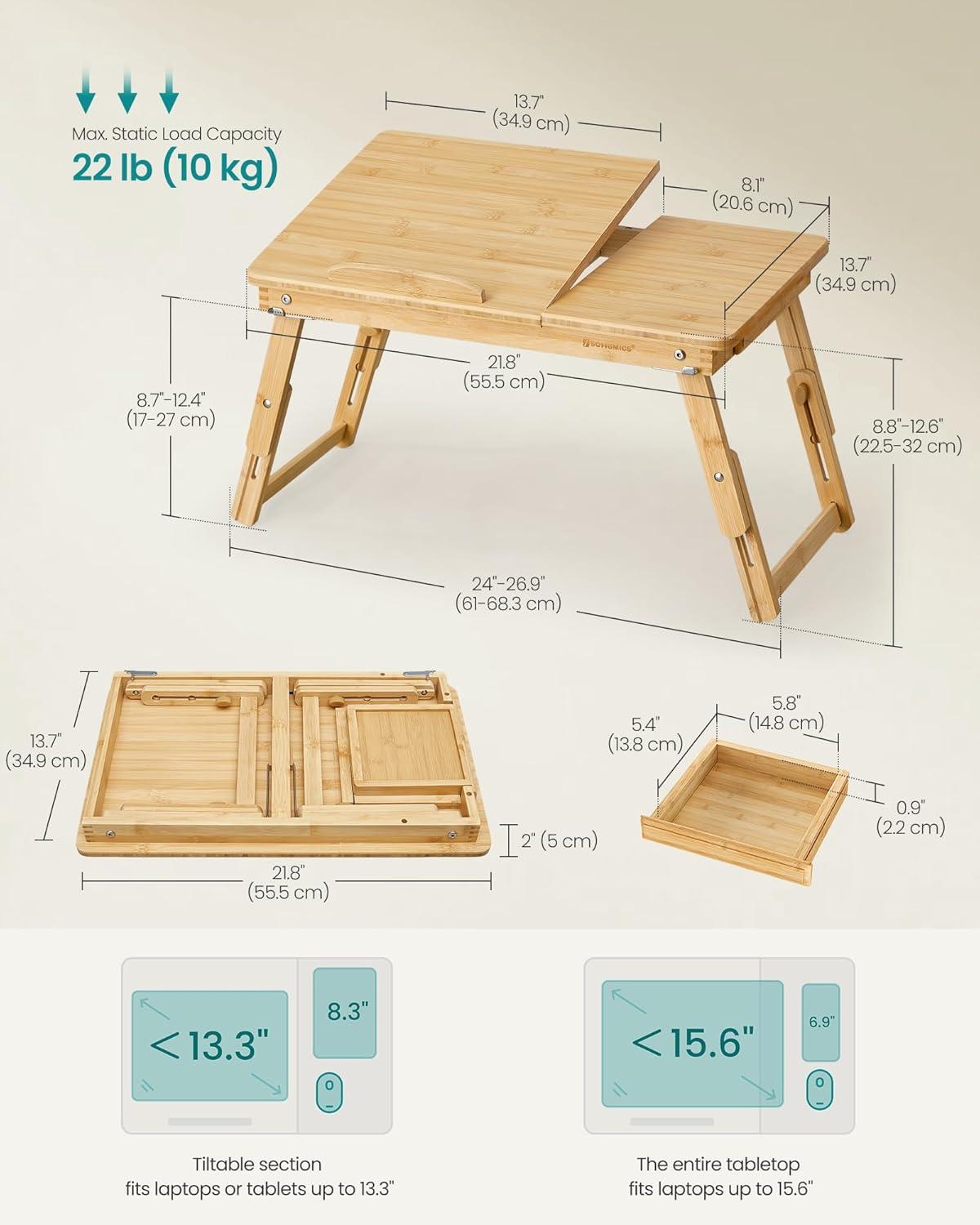 Bamboo Foldable Lap Desks for Laptop, Portable Bed Tray Table, Working,Snack Tray Breakfast Tray Bed Table Drawing Table