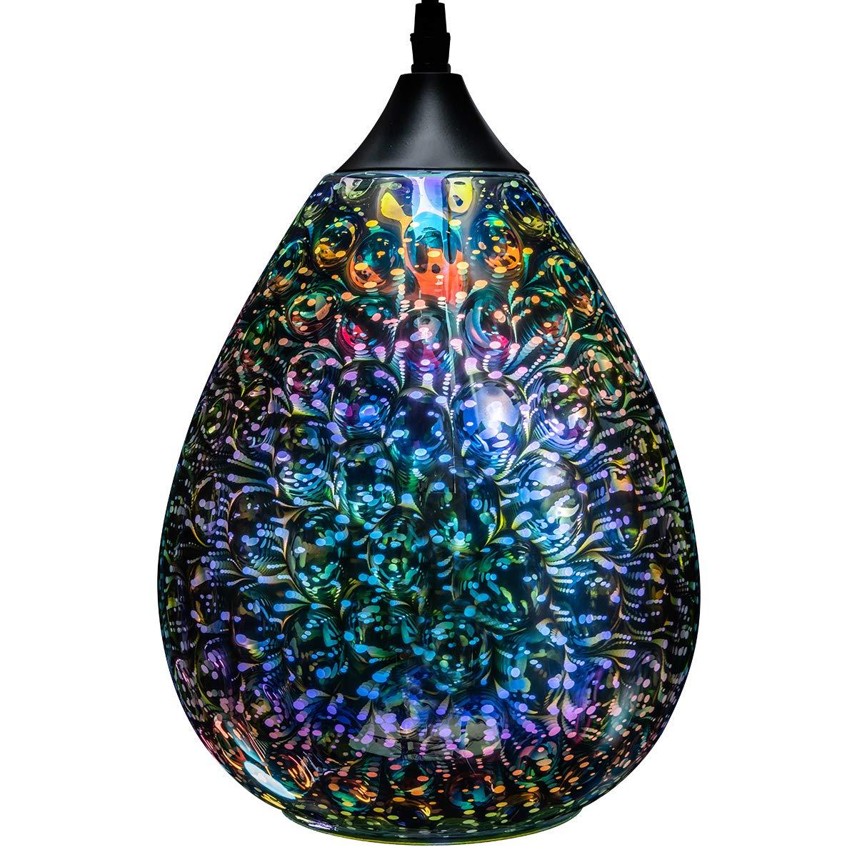 Yisuro Modern 3D Pendant Lights Kitchen Island 1 Pack, Farmhouse Colorful Glass Pendant Light with Clear Globe Shade, Kitchen Island Lighting for Dining Room Entryway, 7.8-inch Diameter