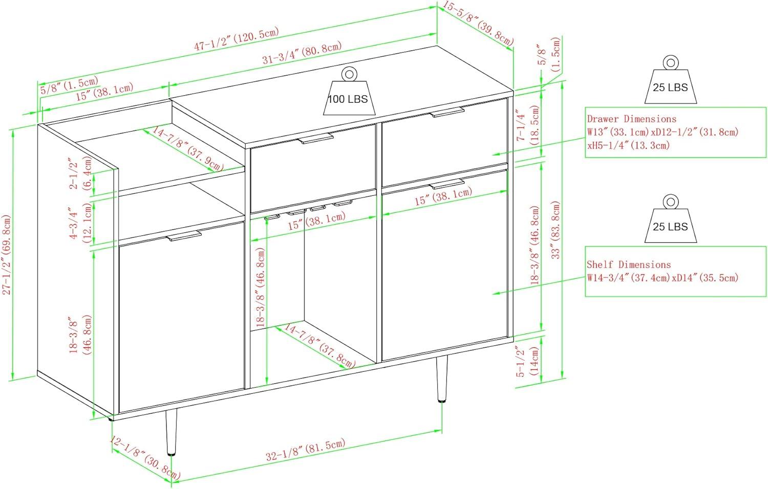 Birch 48" Modern Storage Bar Cabinet with Stemware Racks