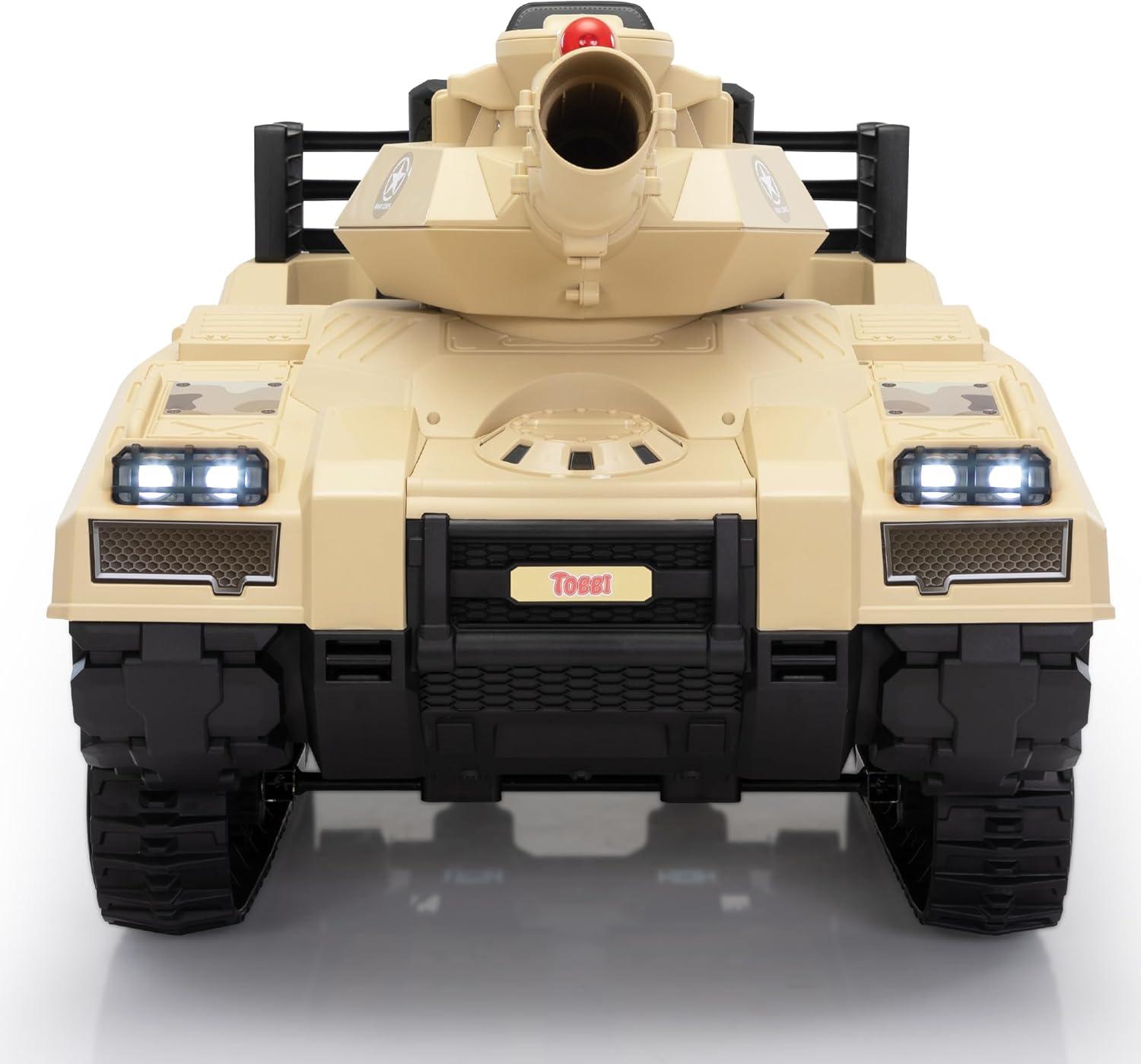 Jaxpety 24 V Kids Ride on Tank Car with Working Cannon and Rotating Turret for Boys and Girls Ages 3-8 Years, Yellow
