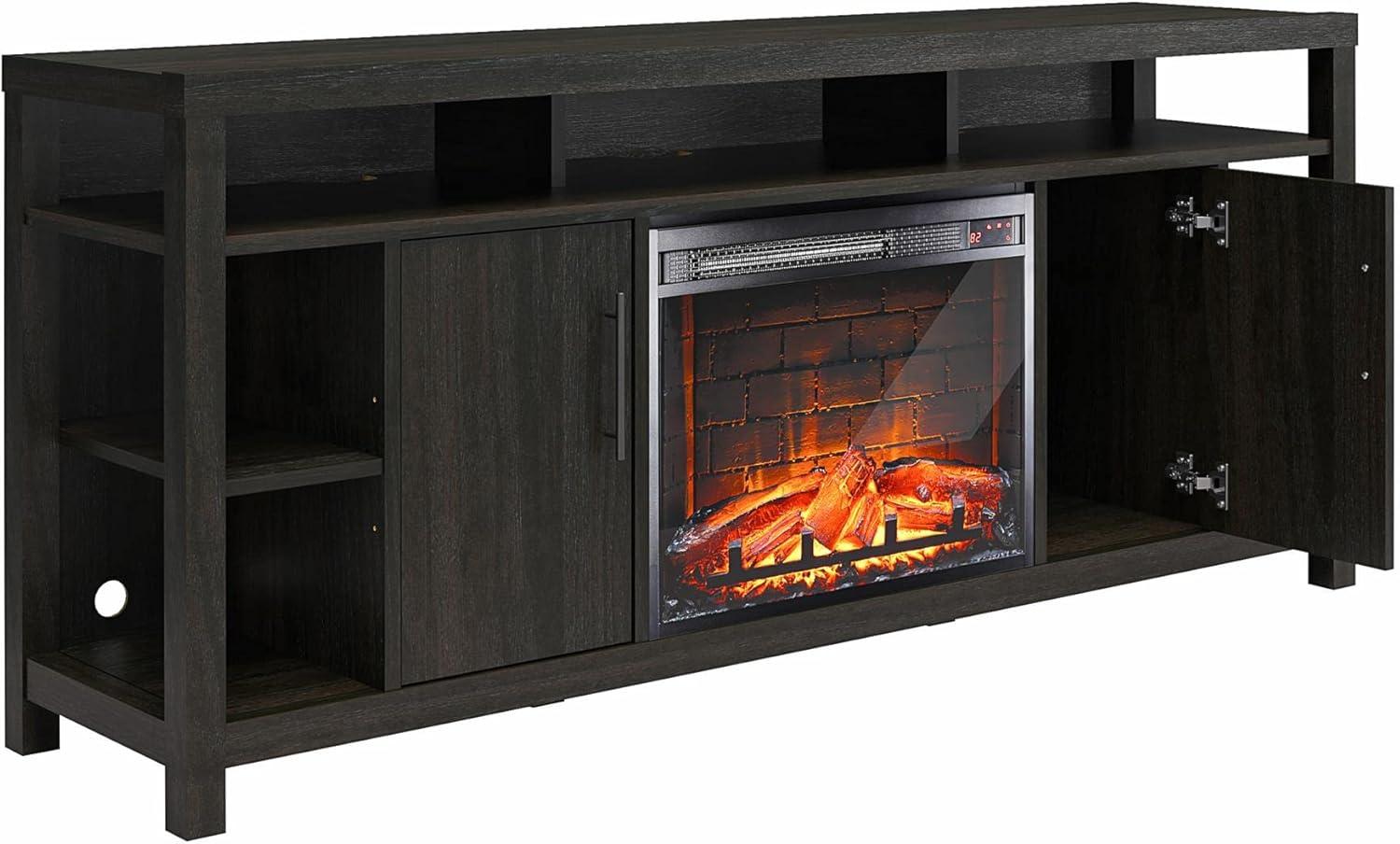 Espresso Electric Fireplace TV Stand with Cabinets and Shelves