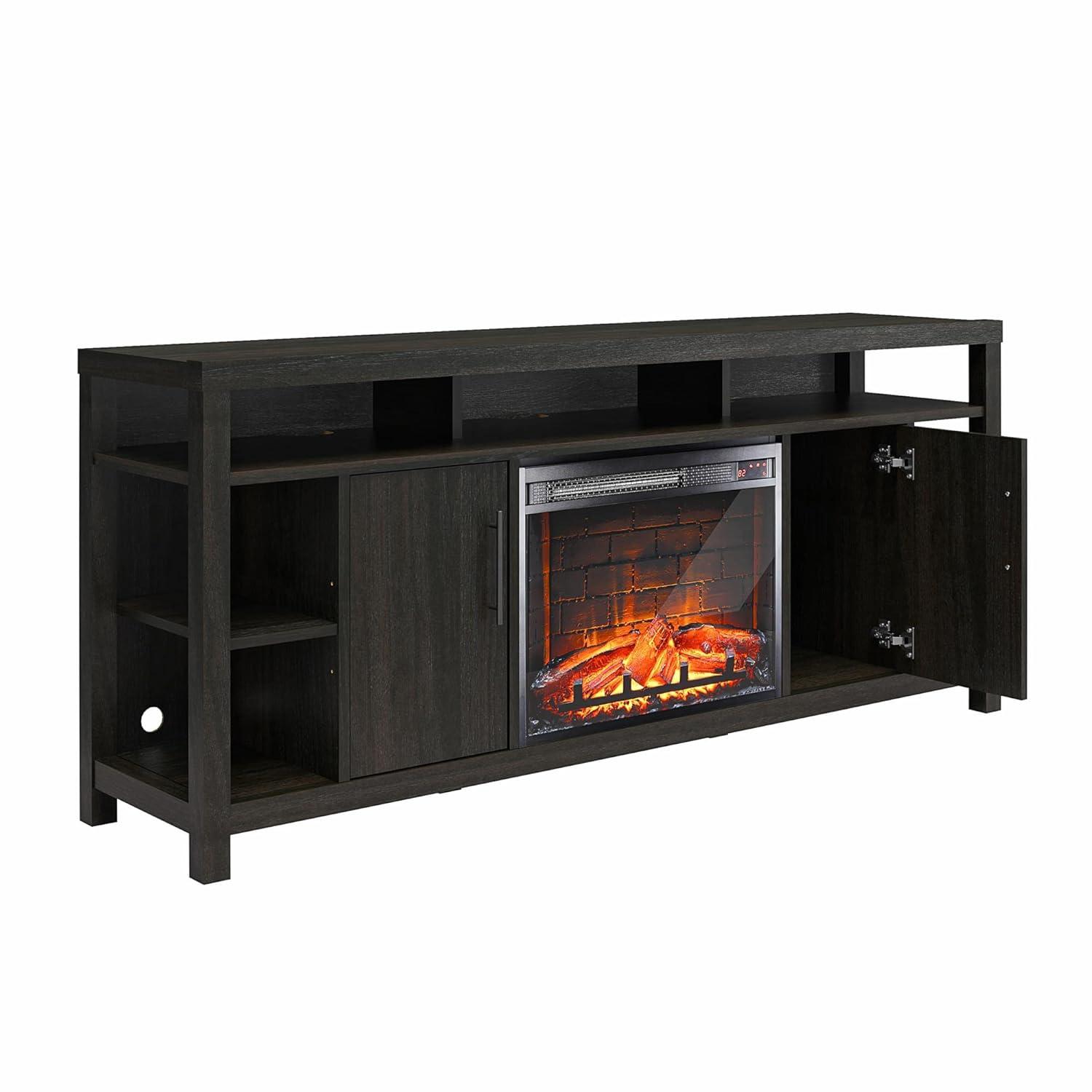 Espresso Electric Fireplace TV Stand with Cabinets and Shelves
