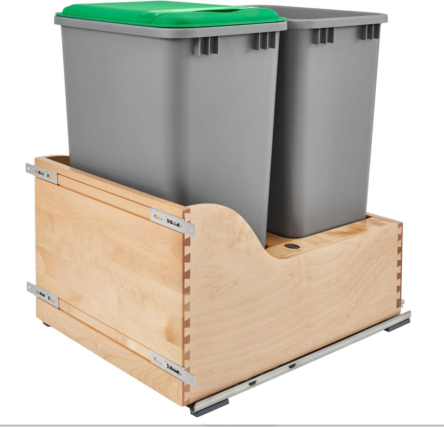 Rev-A-Shelf Pullout Trash Cans for Kitchen Cabinets 50 Qt 12.5 Gal Bottom Mounted, Undermount Soft-Close Slides, Silver, 4WCSC-2150DM-2