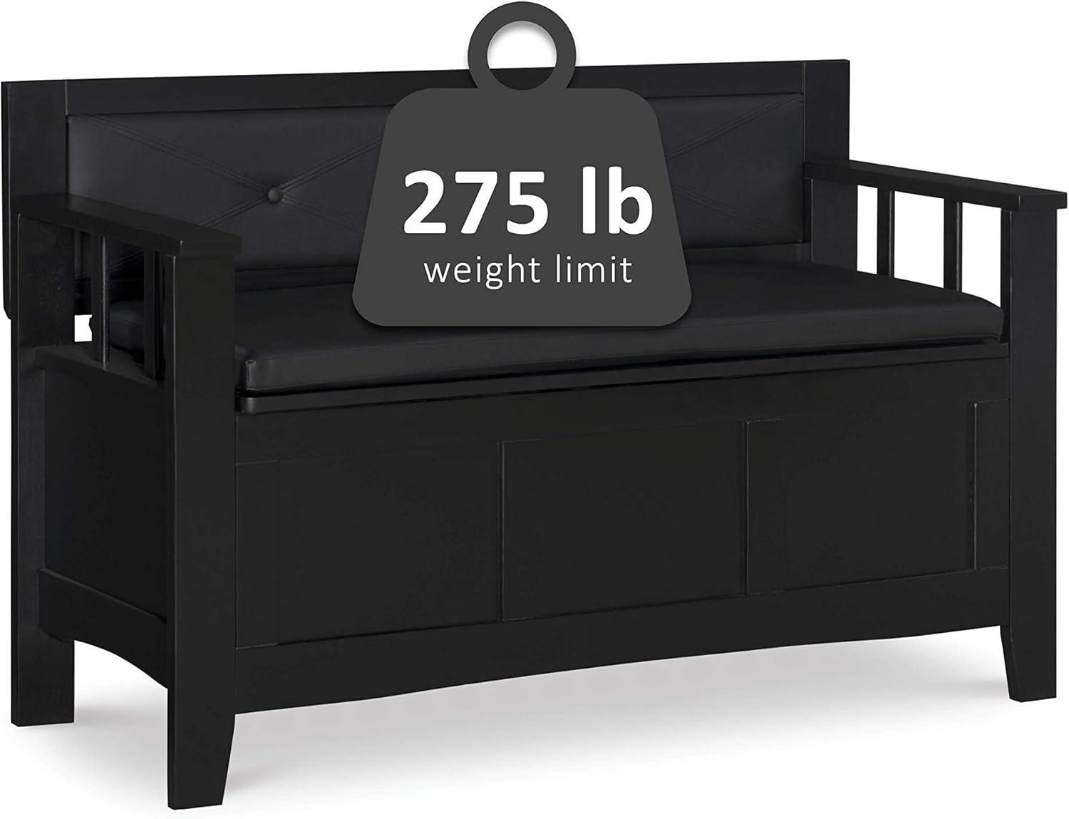 Carlton 44.5'' Black Faux Leather & Ash Wood Storage Bench