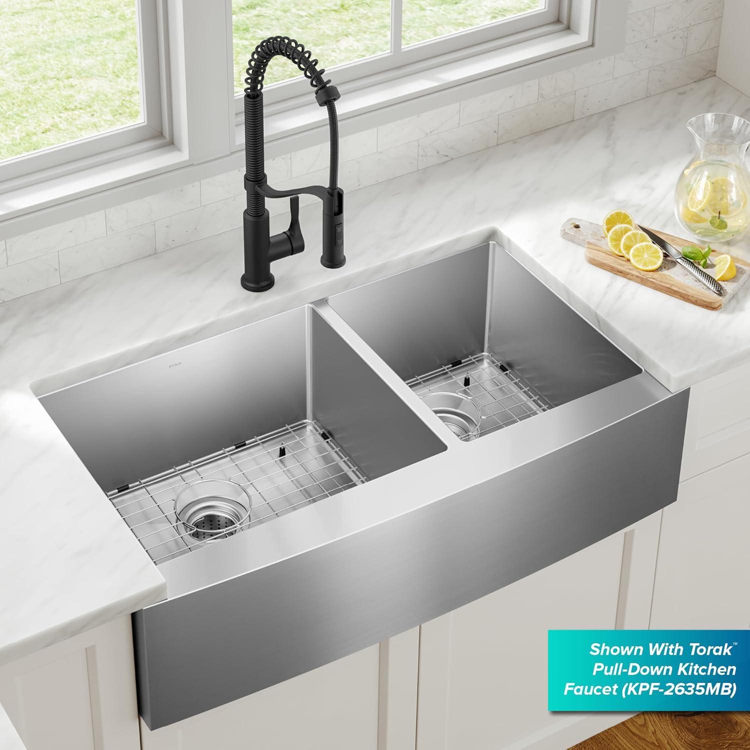 KRAUS Standart Pro Apron Front Farmhouse 16 Gauge Single Bowl Stainless Steel Kitchen Sink