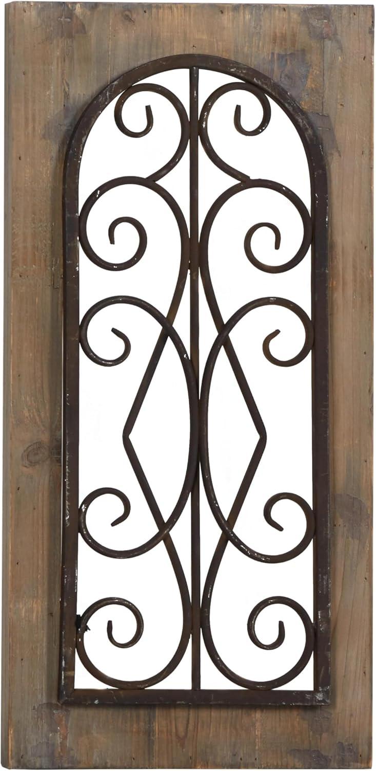 Rustic Brown Wood and Metal Scroll Wall Hanging