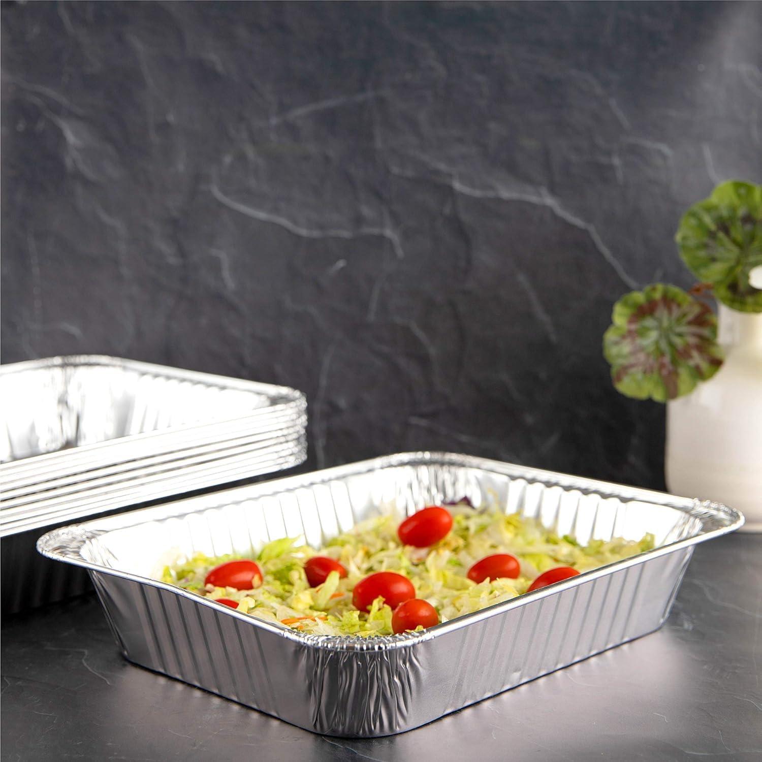 9x13 Aluminum Foil Pans (10 Pack), Disposable Half Size Deep Foil Pans, Cookware, Food Prepping, Large Pans for Baking, Reheating, Grilling