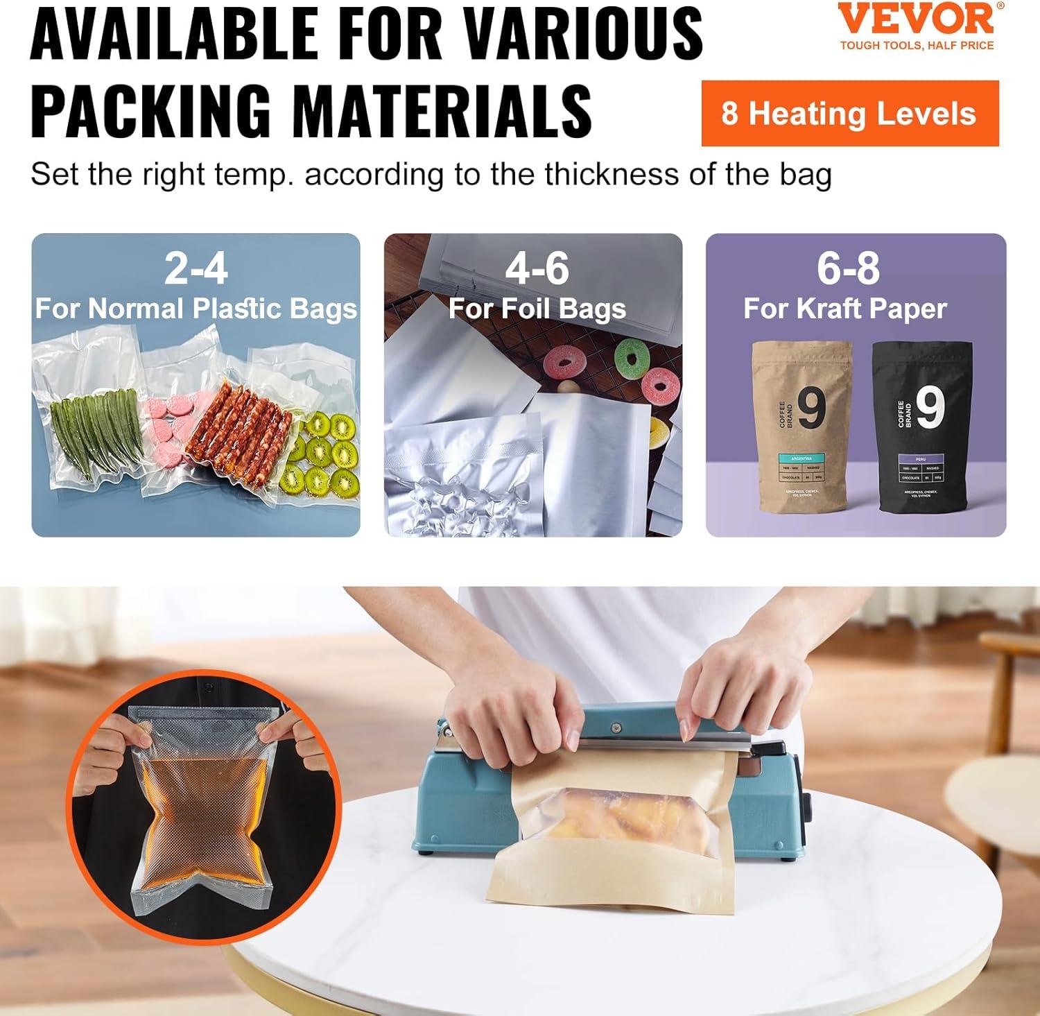 VEVOR VEVOR 8" Iron Hand Impulse Heat Sealer Machine Poly Bag Sealing for Plastic Bag