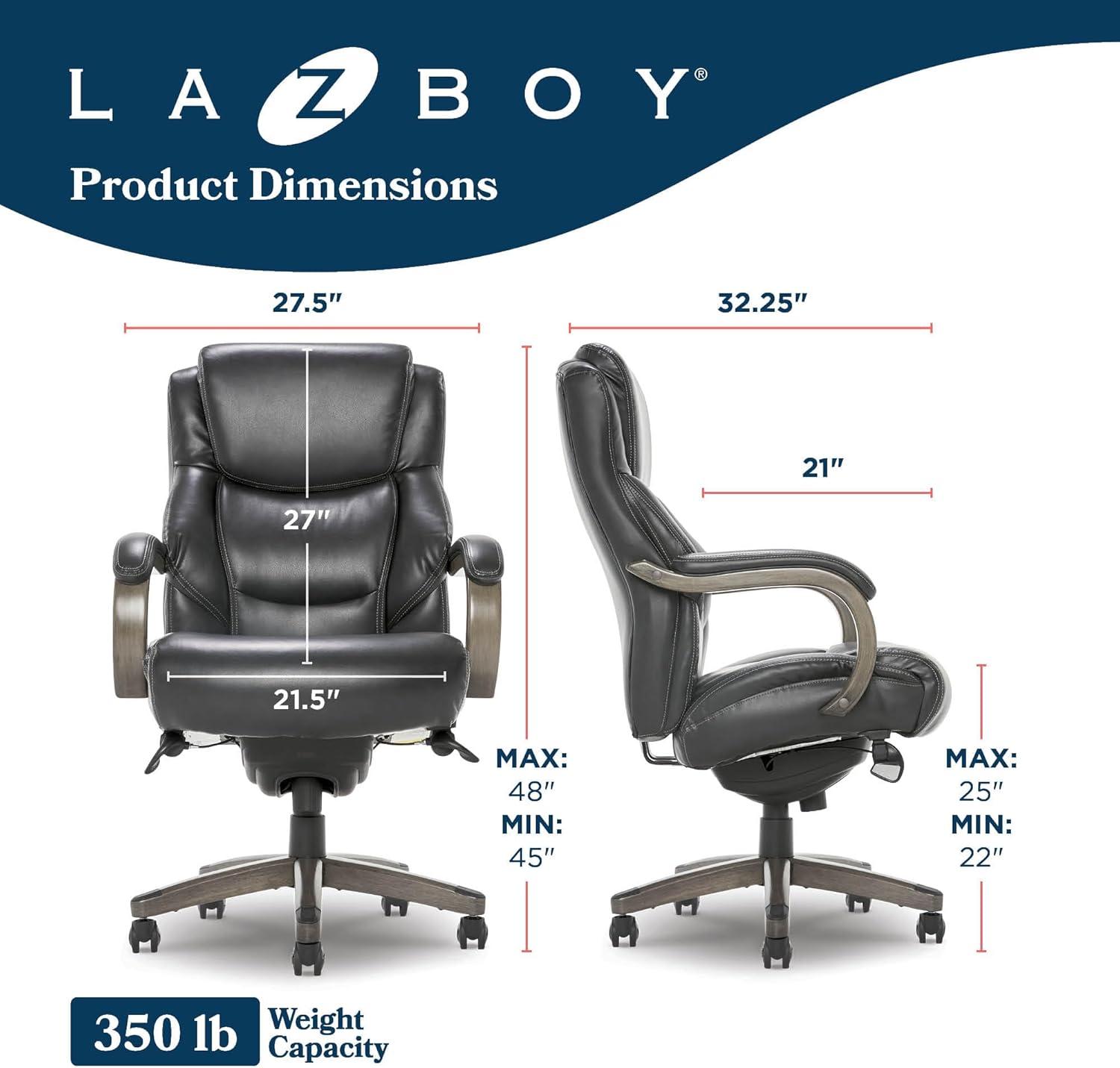 Delano Big & Tall Bonded Leather Executive Office Chair Gray - La-Z-Boy: Ergonomic, Adjustable, Wood Accents