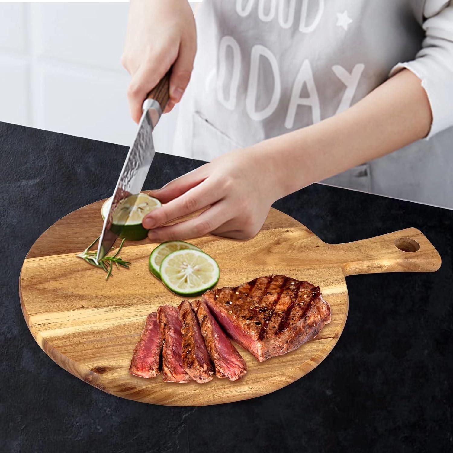 Acacia Wood Round Paddle Cutting Board with Handle