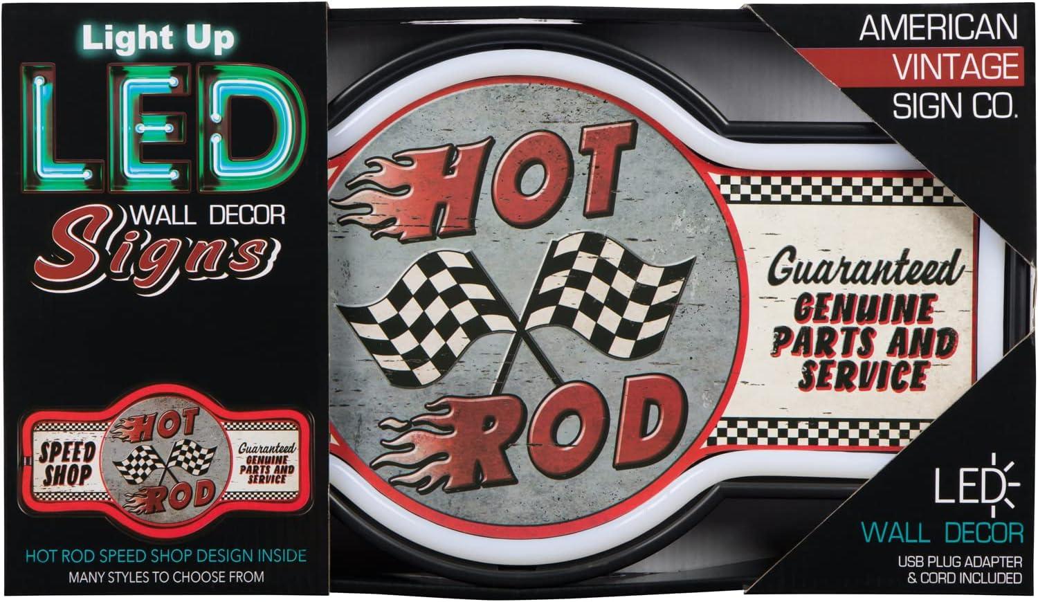 Hot Rod Speed Shop LED Neon Sign Vintage Inspired Retro Wall Decor for the Home, Game Room, Bar, or Man Cave (17” x 9.5” x 2”)