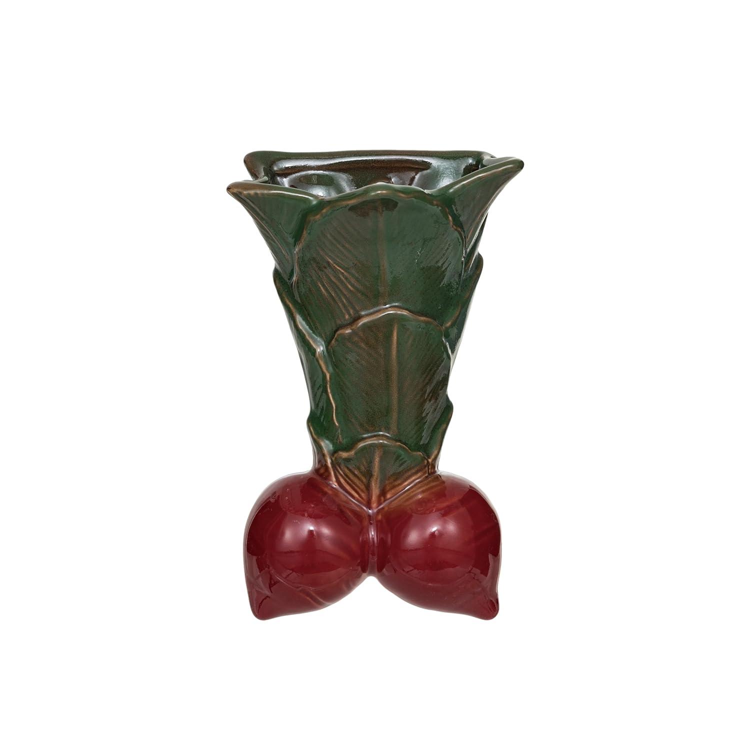 Creative Co-Op Embossed Stoneware Radish Shaped Wall Vase Planter, Green and Red