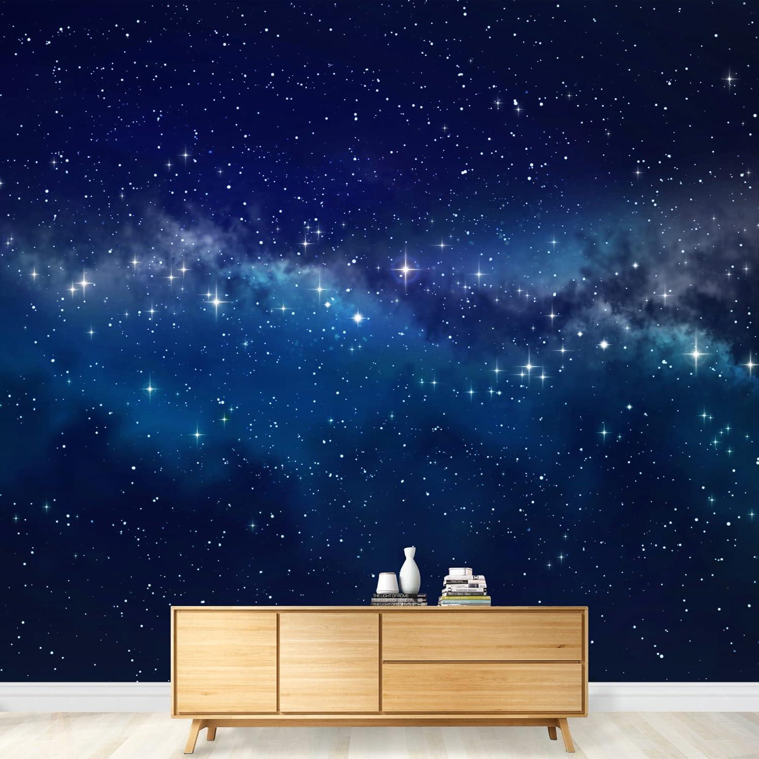 wall26 - Starry Night Sky Deep Outer Space - Removable Wall Mural | Self-Adhesive Large Wallpaper - 66x96 inches