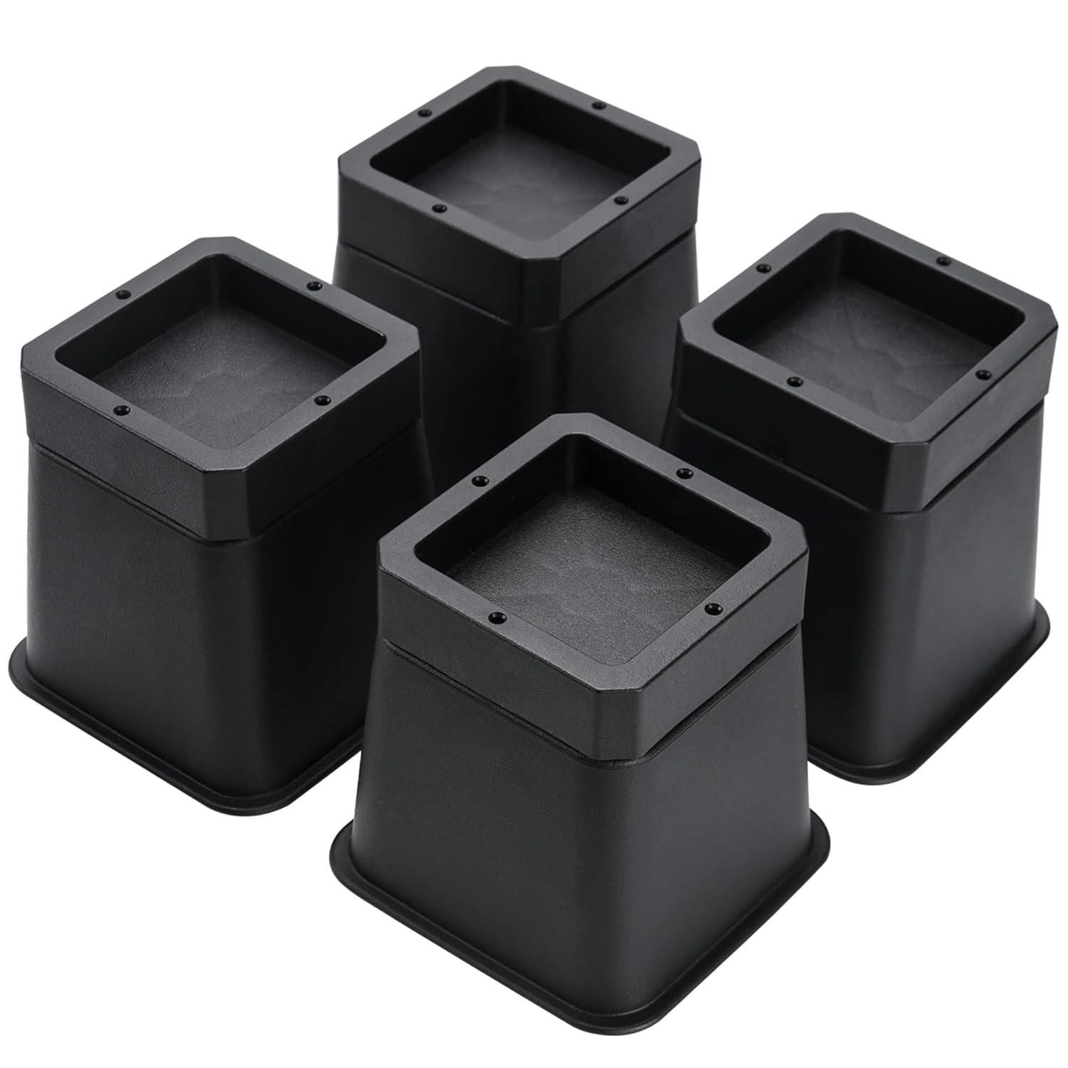 Black Stackable Plastic Bed Risers, 3 or 6 Inch, 4 Pack