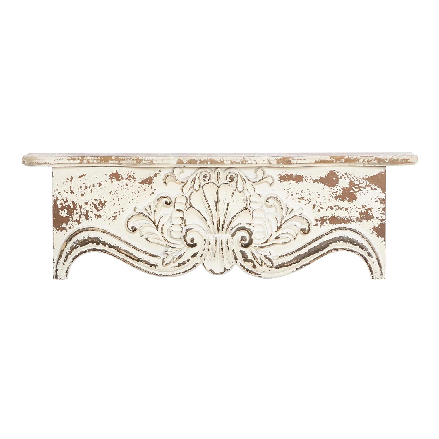 Kelly Clarkson Home Elicia White Wood Scroll Distressed 1 Shelf Room Wall Shelf